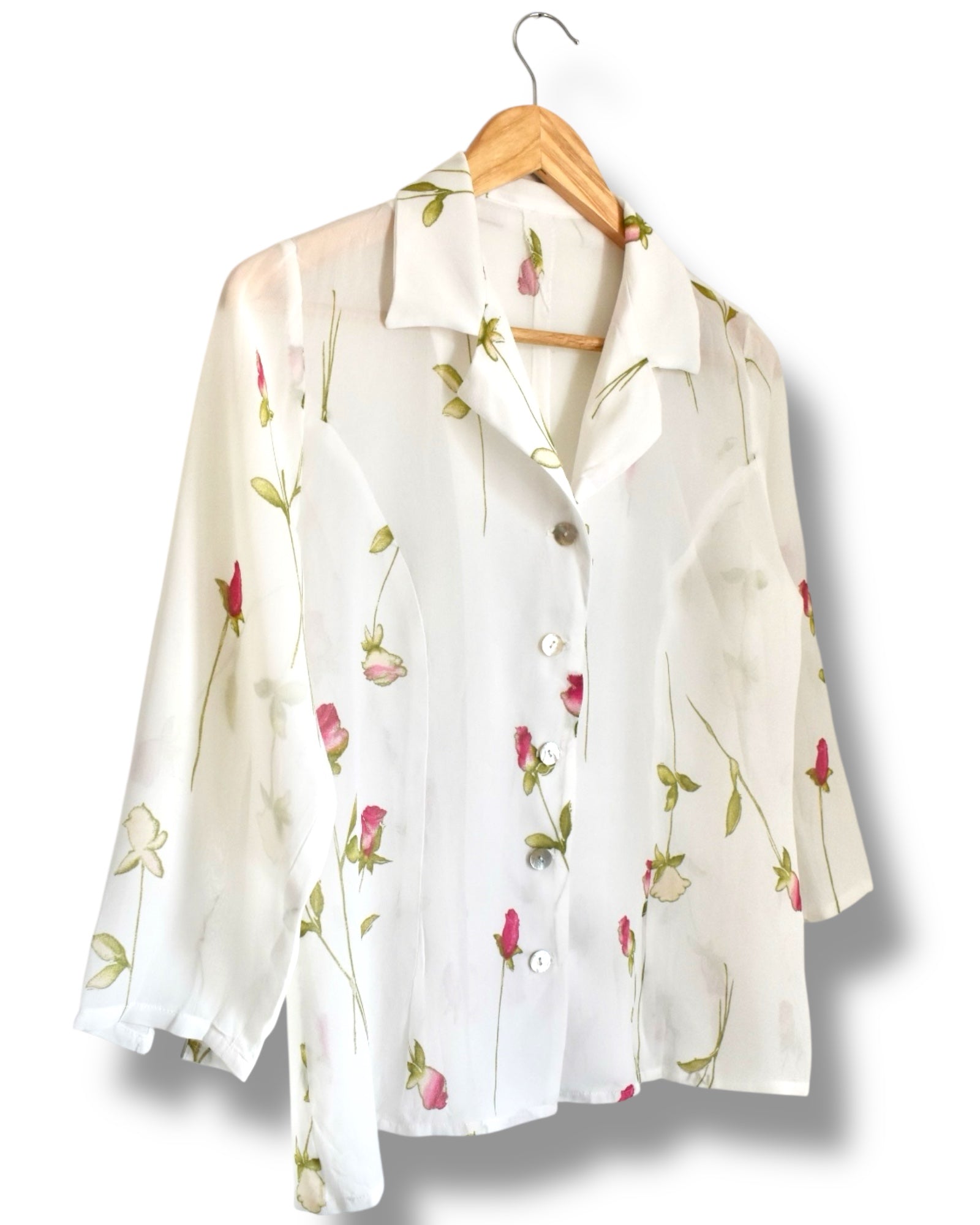 Vintage 3/4 Sleeve Sheer Floral Blouse