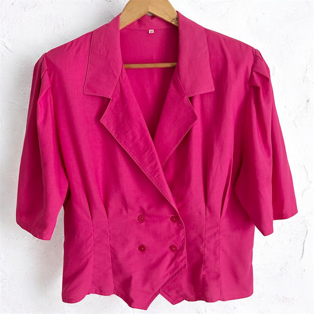 80s Fuchsia Cropped Short-Sleeve Top