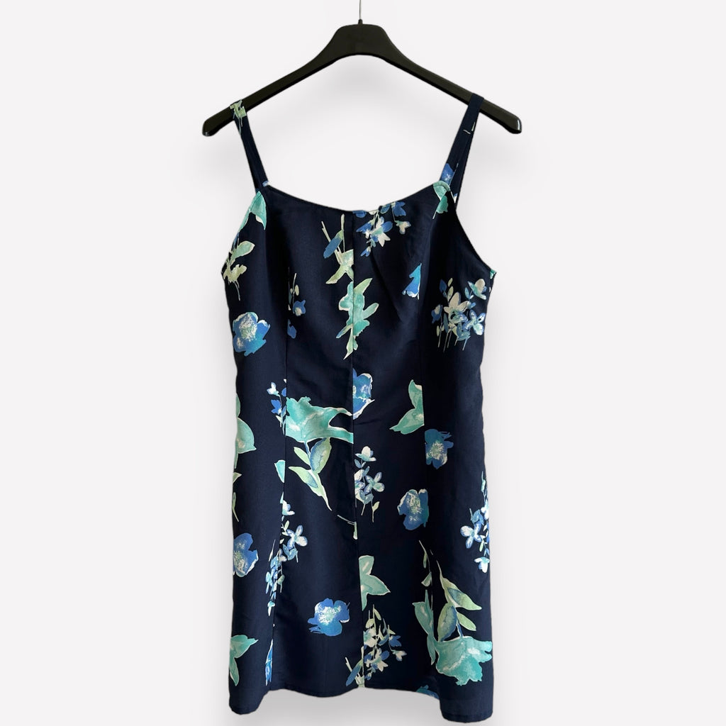 Vintage Handmade Dark Blue Floral Mini Dress