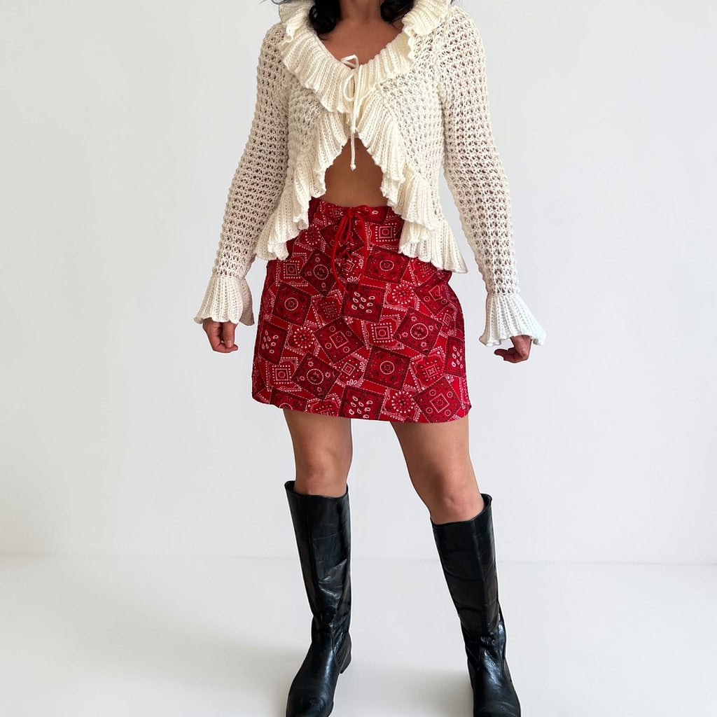 90s Red Bandana Lace-Up Skort