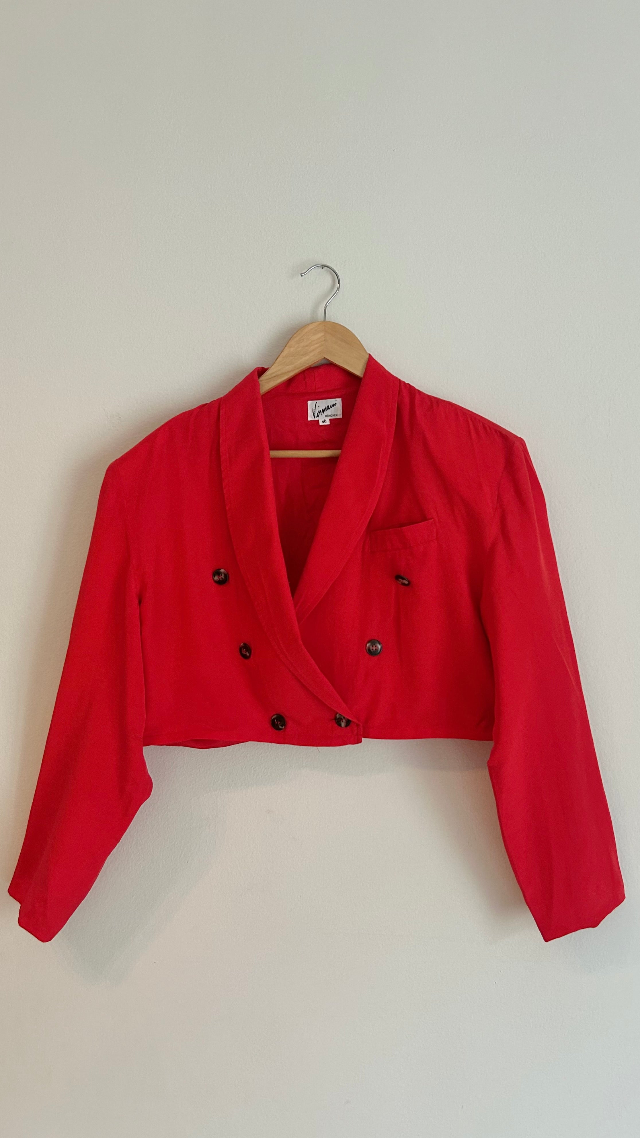 Vintage 80s "Power Chic" Red Cropped Silk Blazer
