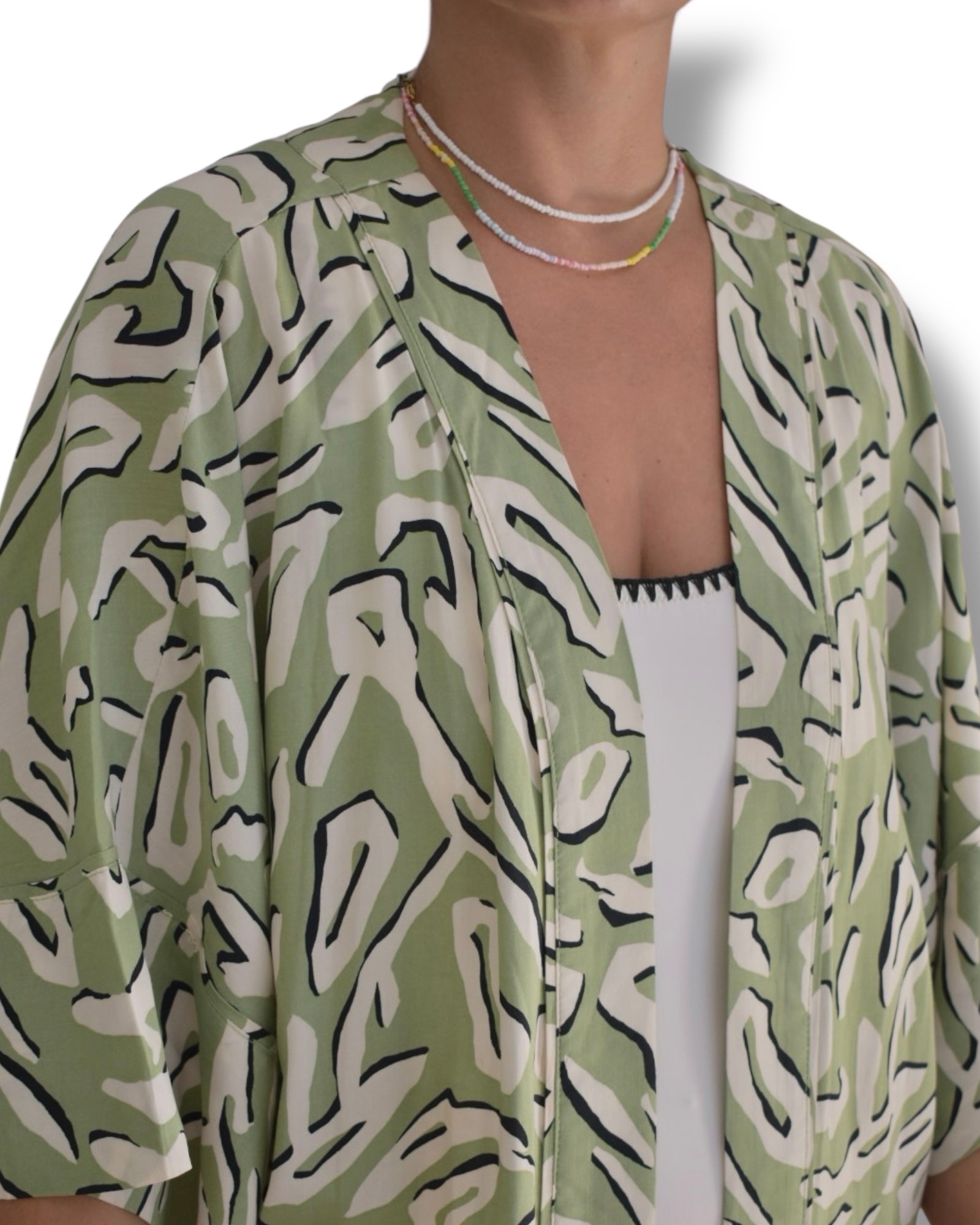 Vintage Abstract Green Kimono – Made in Brazil