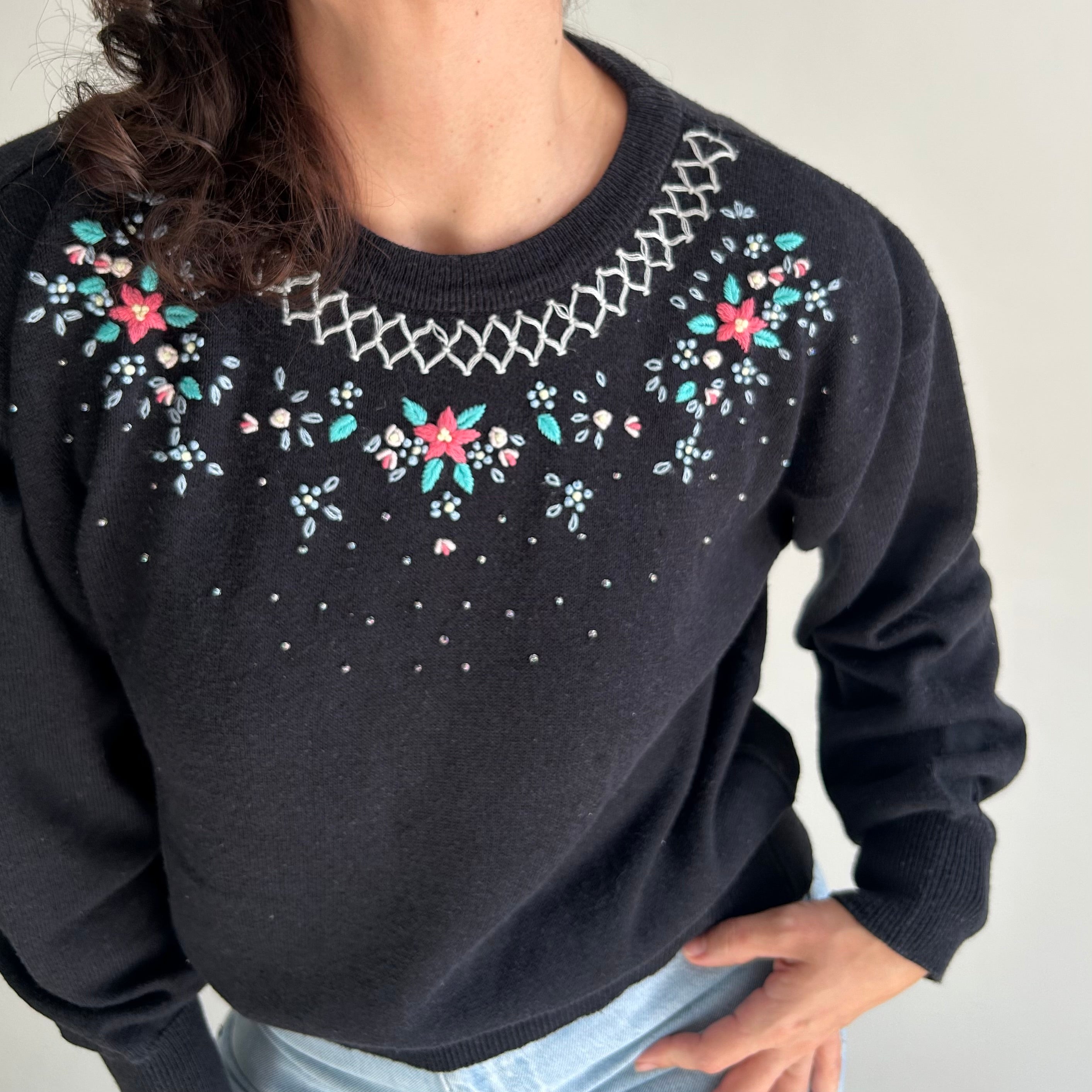 Vintage Floral Embroidered Knit