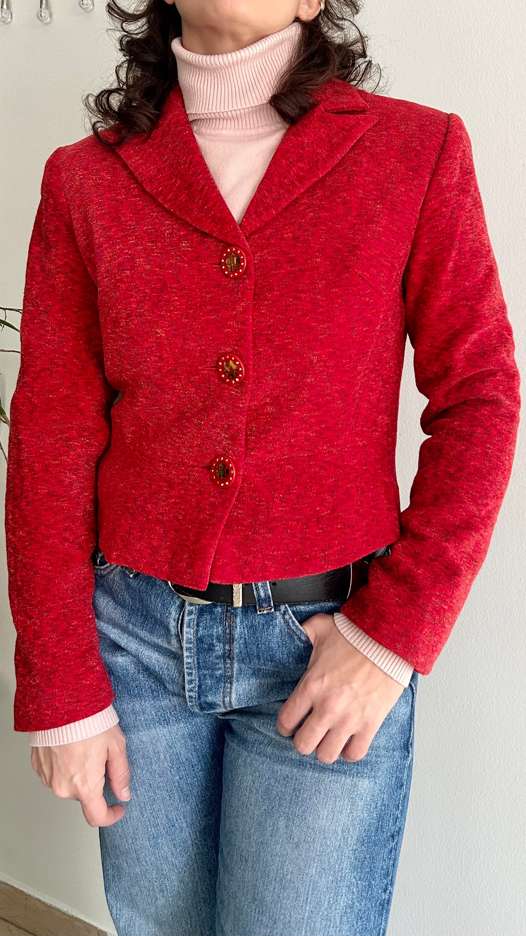 Vintage Textured Red Blazer