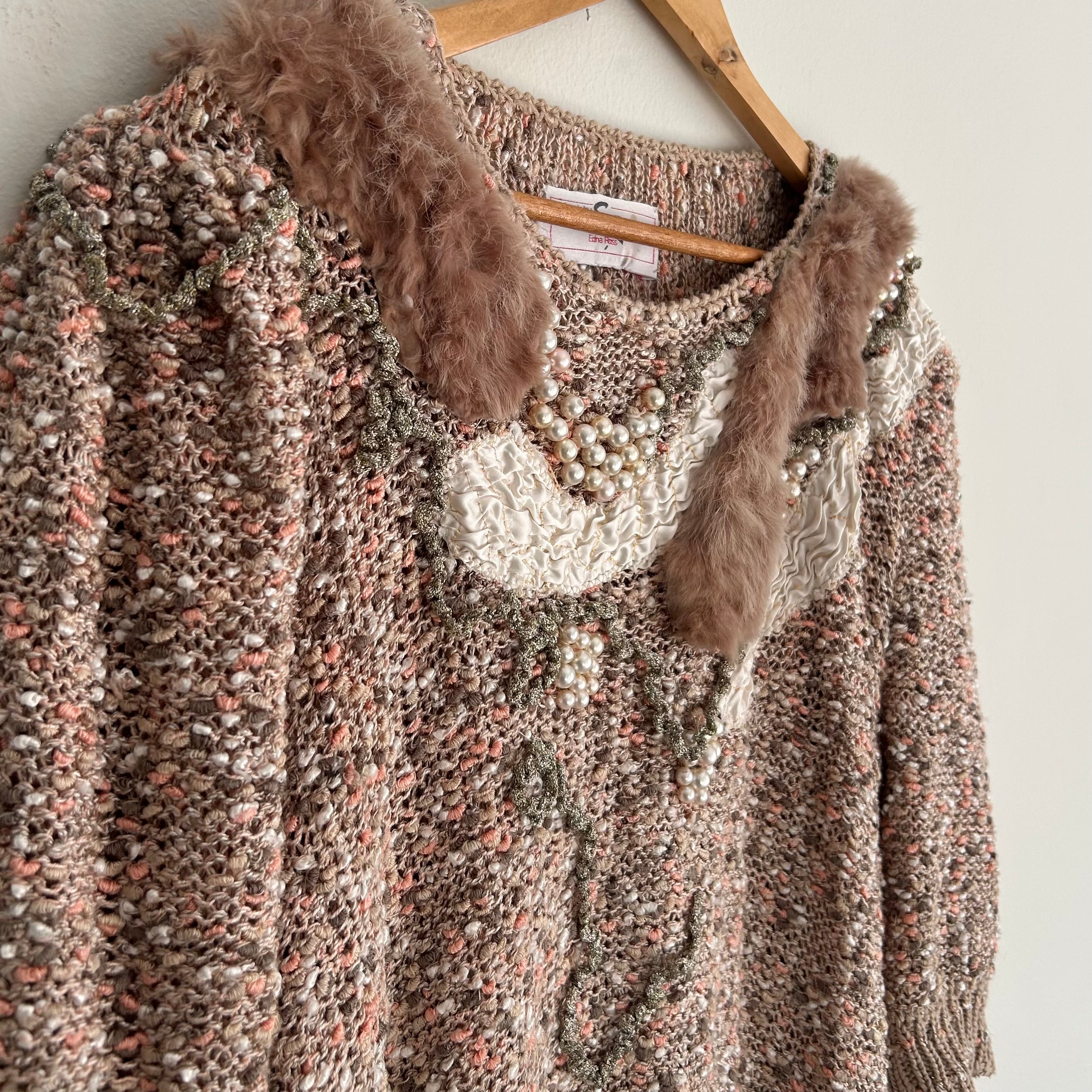 Handmade Pearl & Faux-Fur Details Sweater