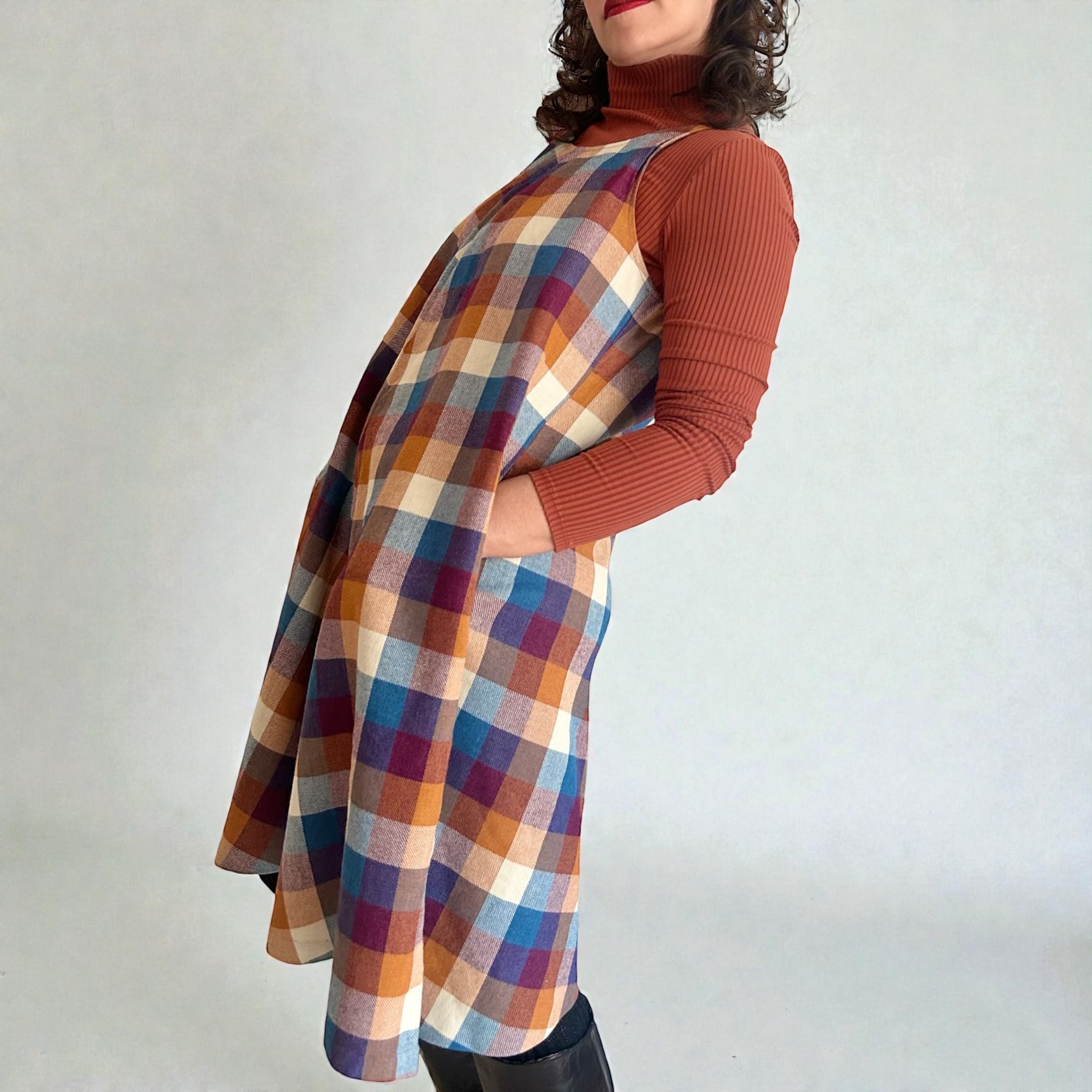 Handmade 1960s A-Line Plaid Pinafore Dress