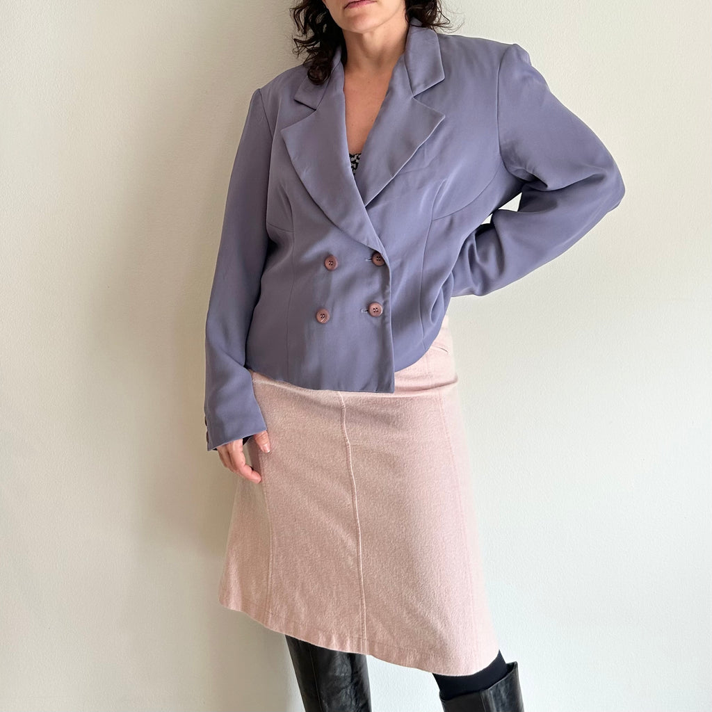 Vintage Cropped Double-Breasted Blazer in Greyish Lilac