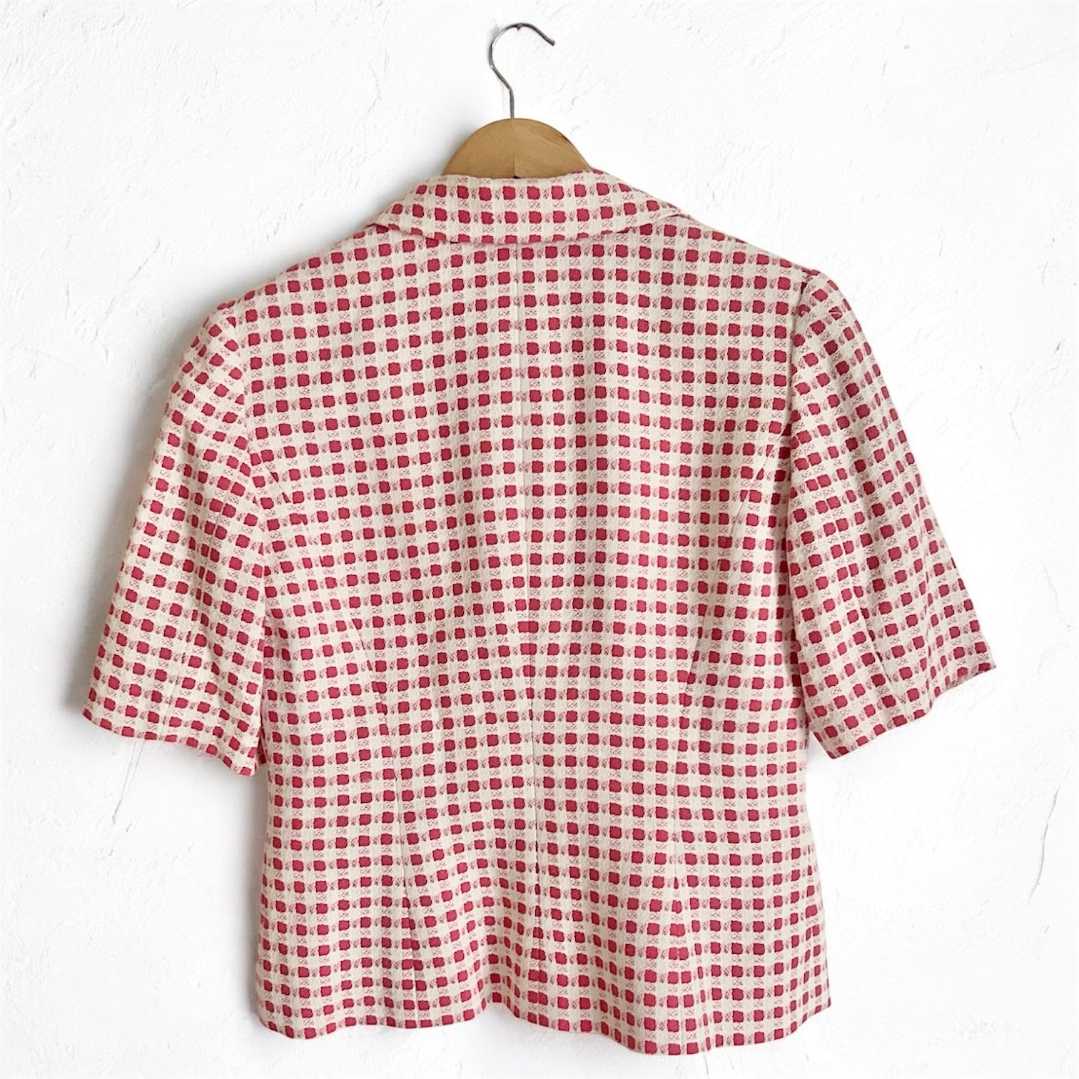 Guy Laroche Paris – Vintage Textured Gingham Short-Sleeve Blazer