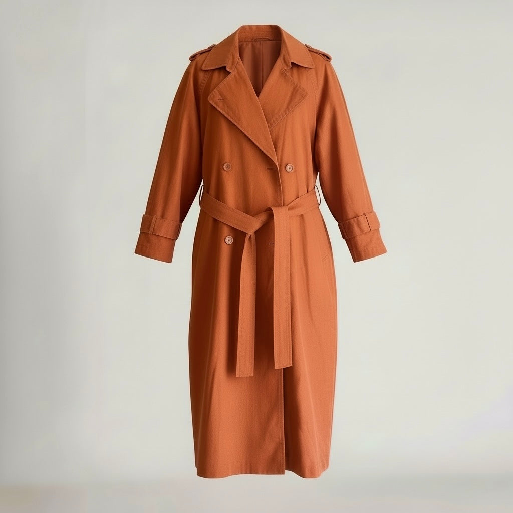 Vintage Oversized Trench Coat - Rust Terracotta