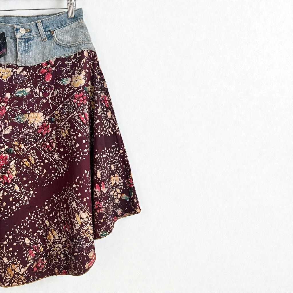 Vintage Y2K Denim & Batik Flare Skirt
