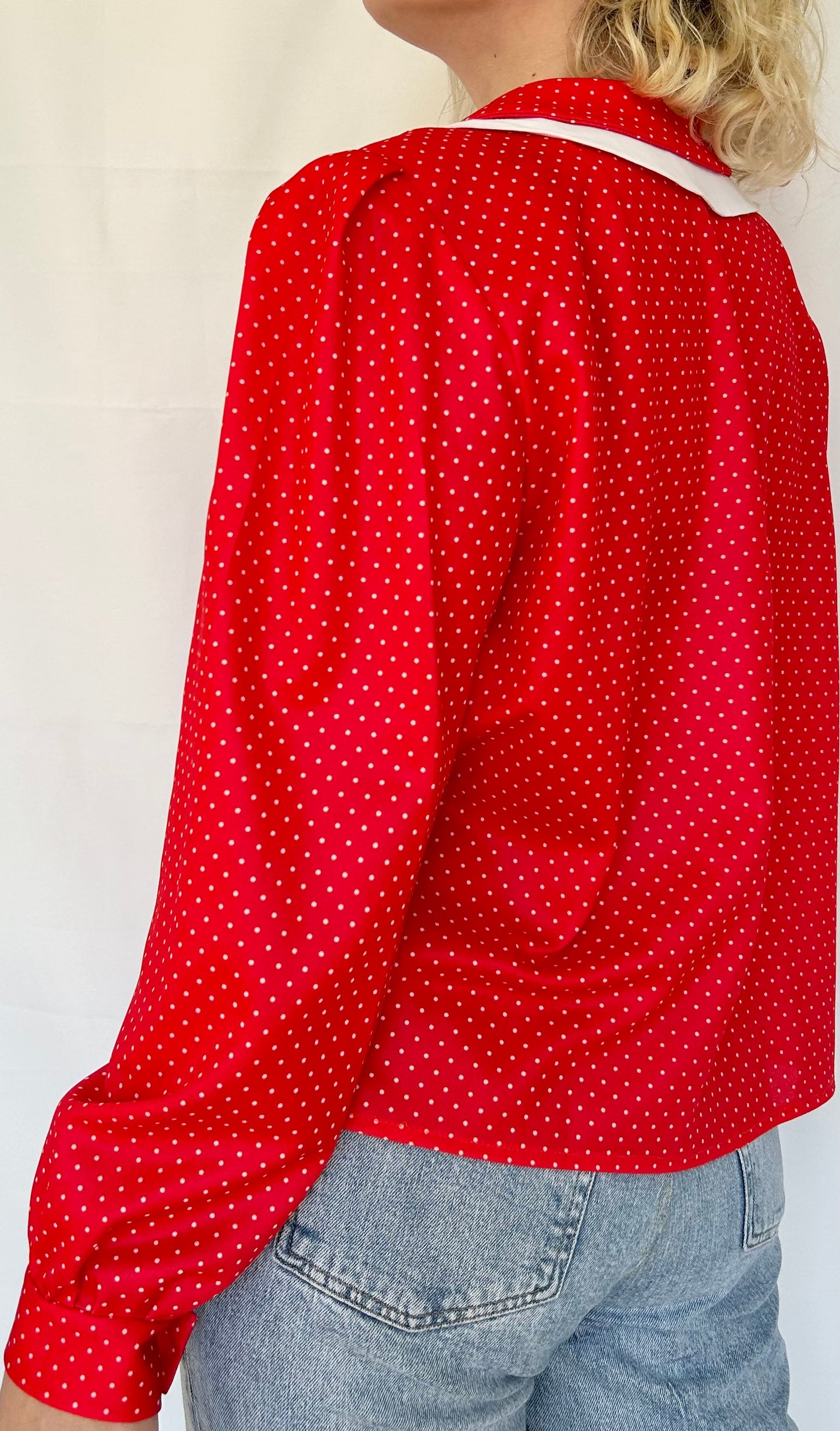 Vintage Polka Dot Long Sleeve Shirt with Shoulder Pads