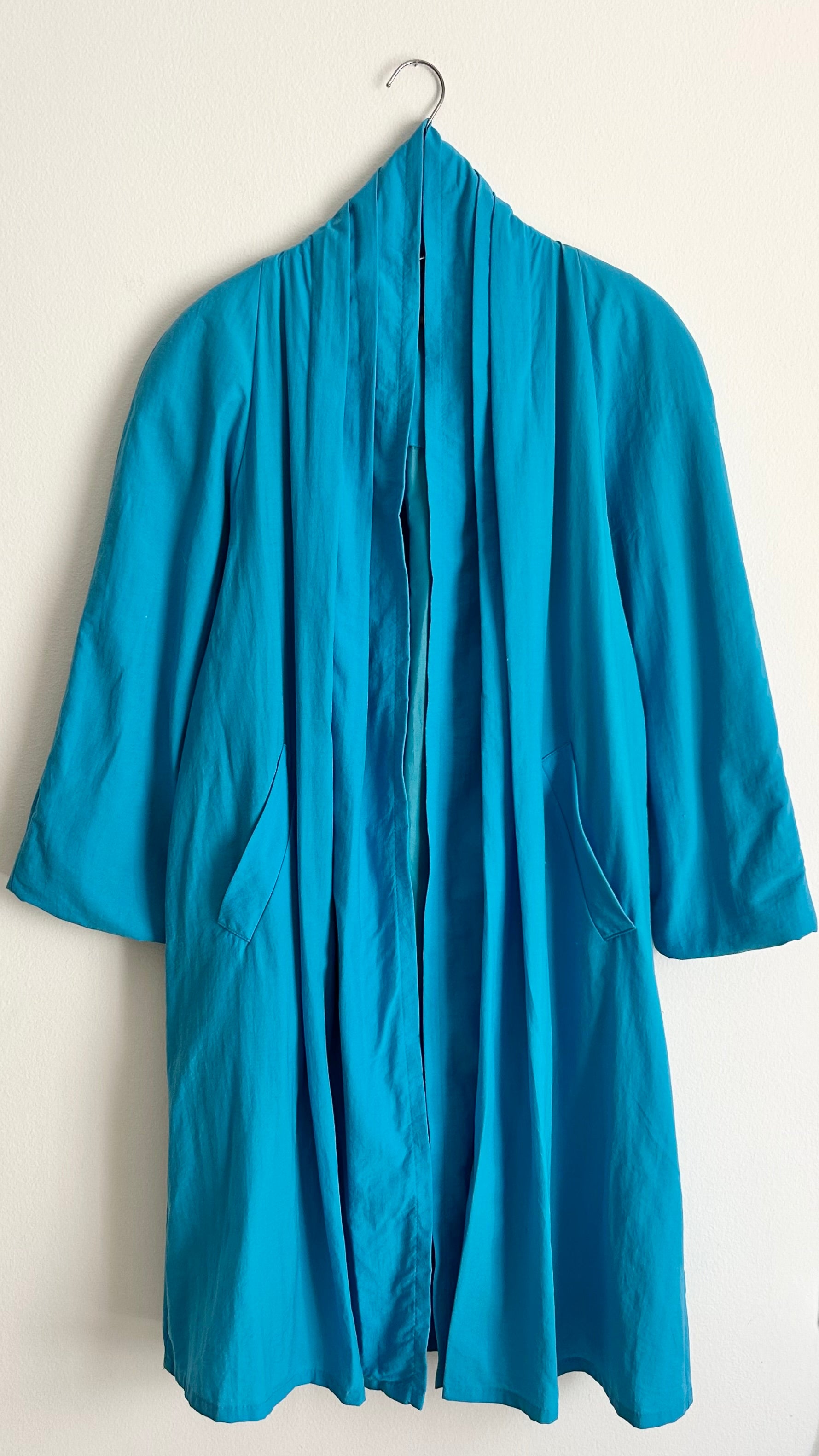 90s Teal Avant-Garde Pleated Duster Coat