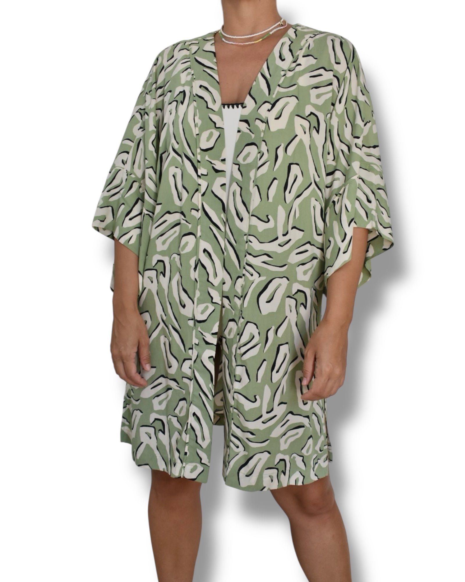 Vintage Abstract Green Kimono – Made in Brazil
