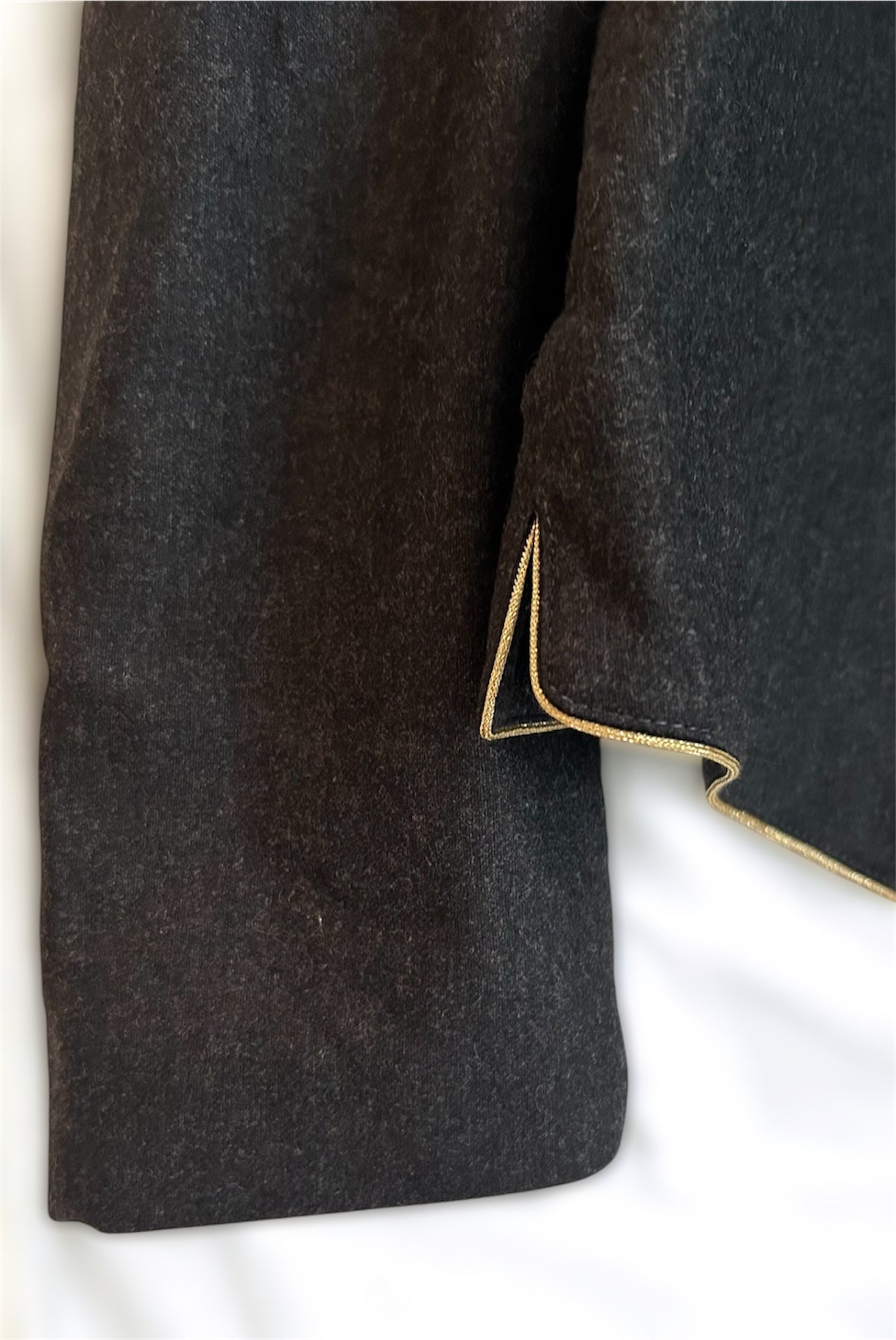 Vintage Dark Grey Blazer – Gold Trim & Beaded Detail