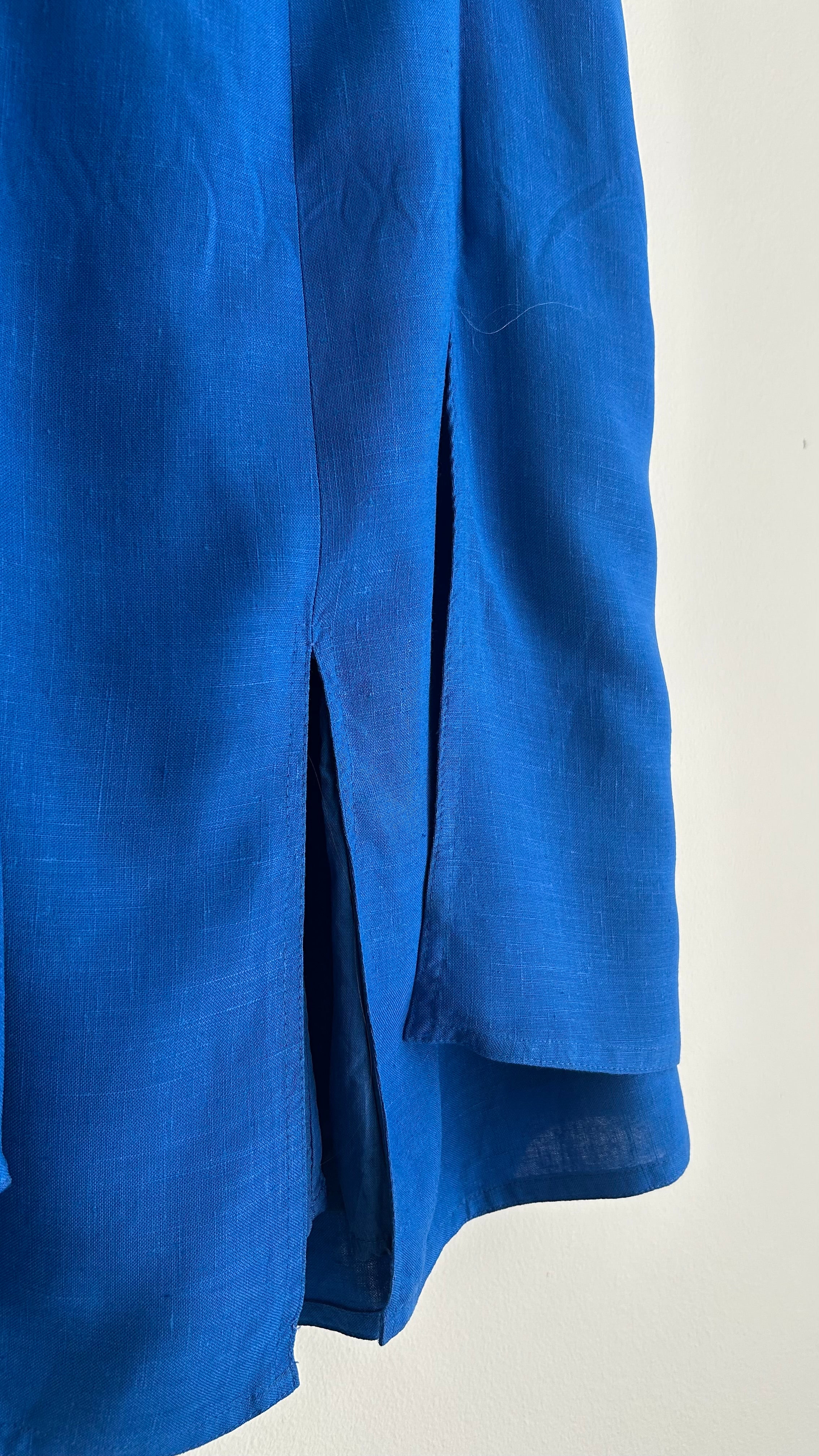 Vintage 1970s Royal Blue Linen Midi Skirt