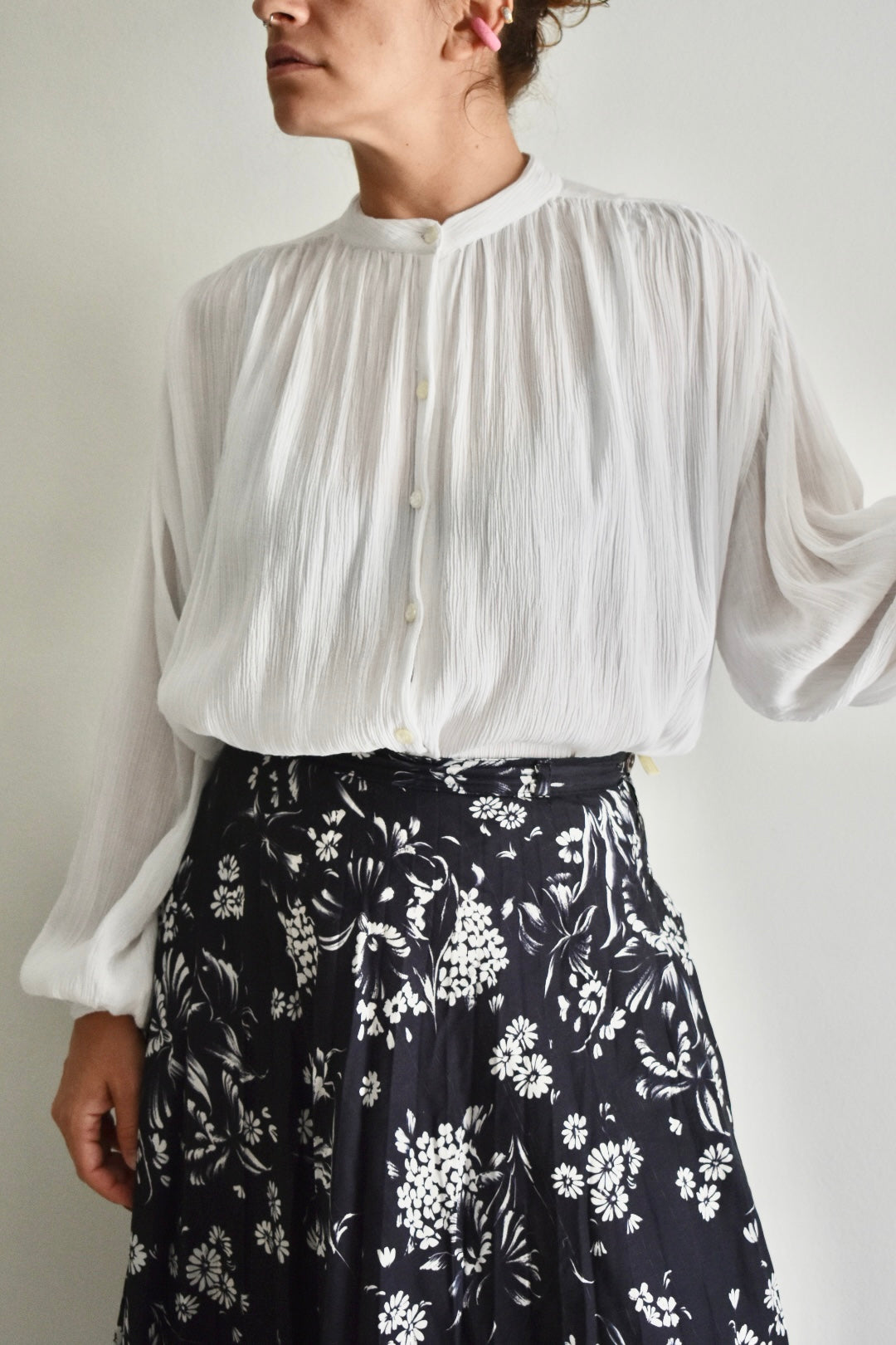 Vintage White Women’s Blouse with Puff Sleeves