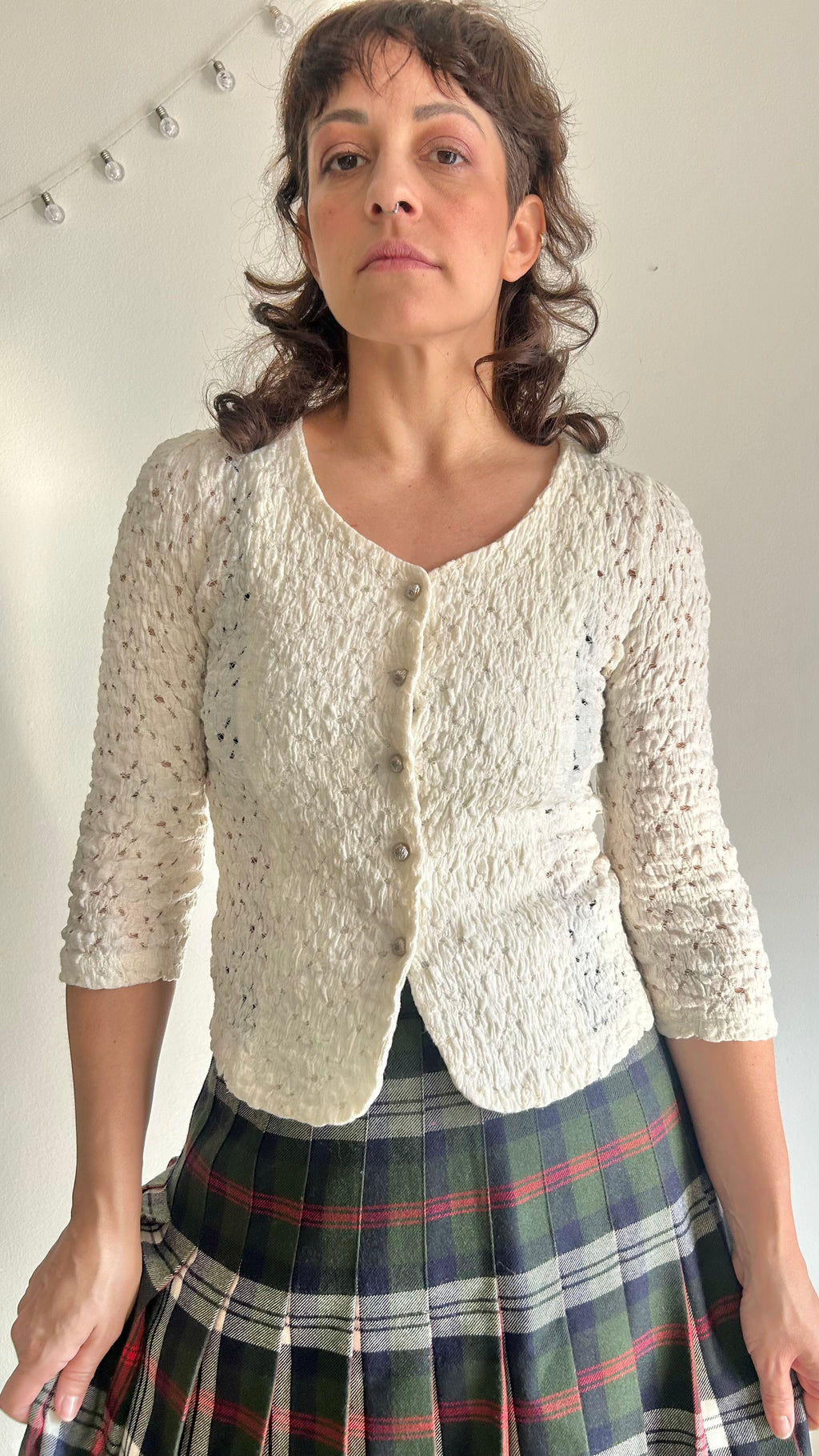 Vintage Cream Crinkle Textured Blouse