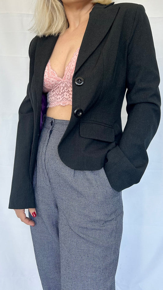 Vintage Dark Grey Blazer with Shoulder Pads