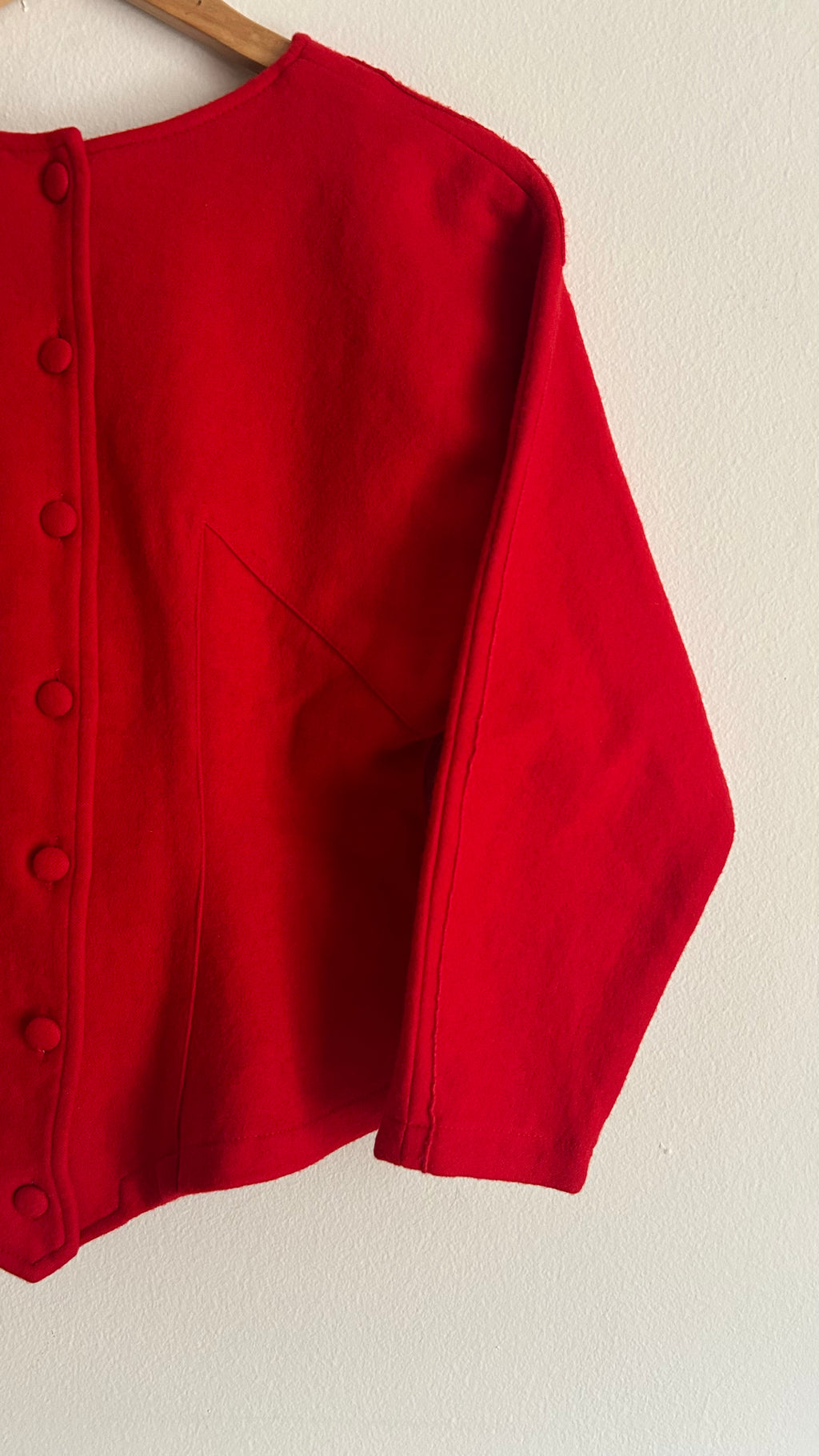 80s Sculptural Red Wool-Blend Blouse