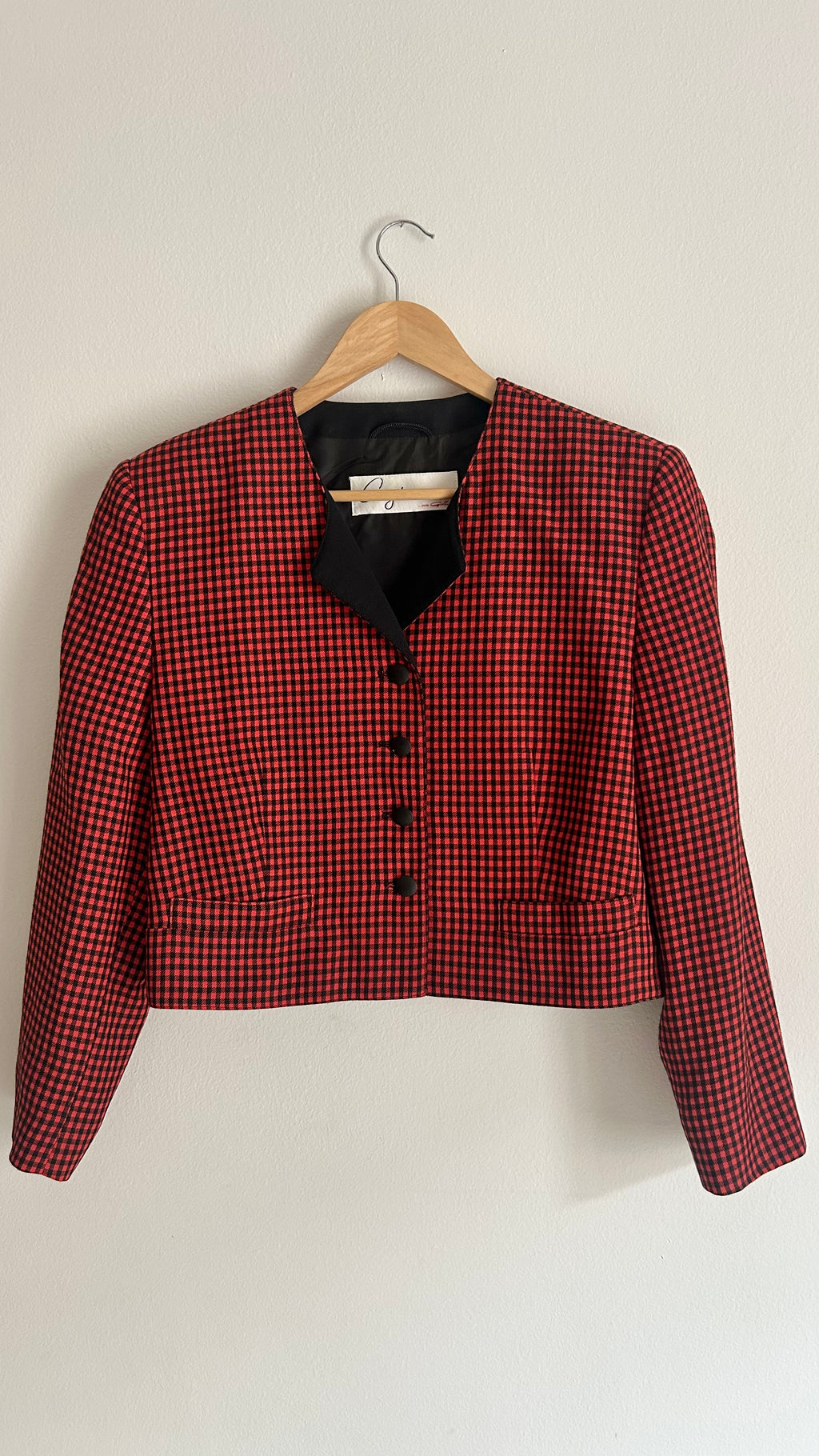 Vintage Red Gingham Cropped Blazer