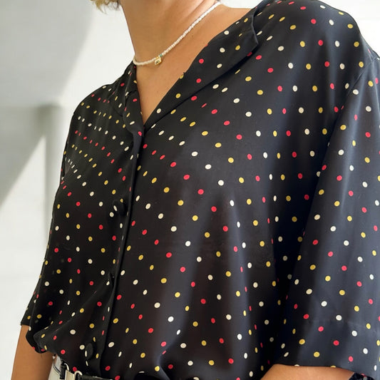 80’s See through Polka Dot Blouse with Shoulder Pads (removable)