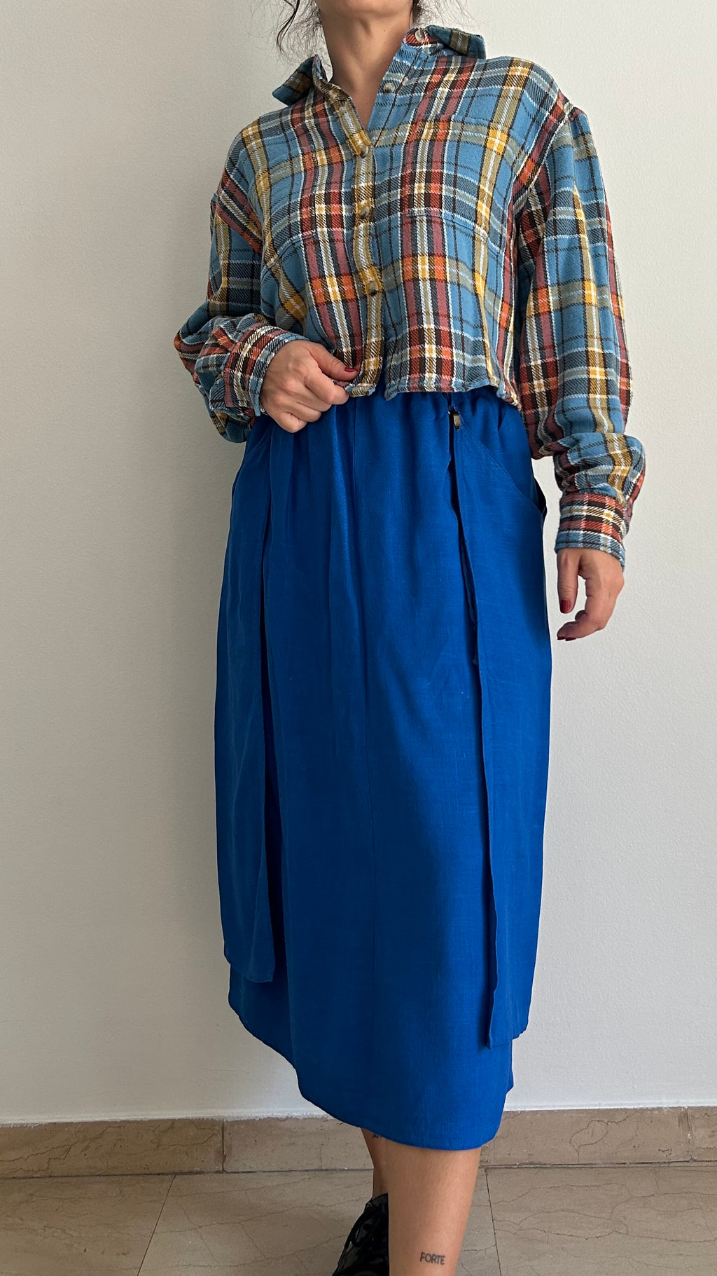 00’s Crop Flannel Shirt | Size L