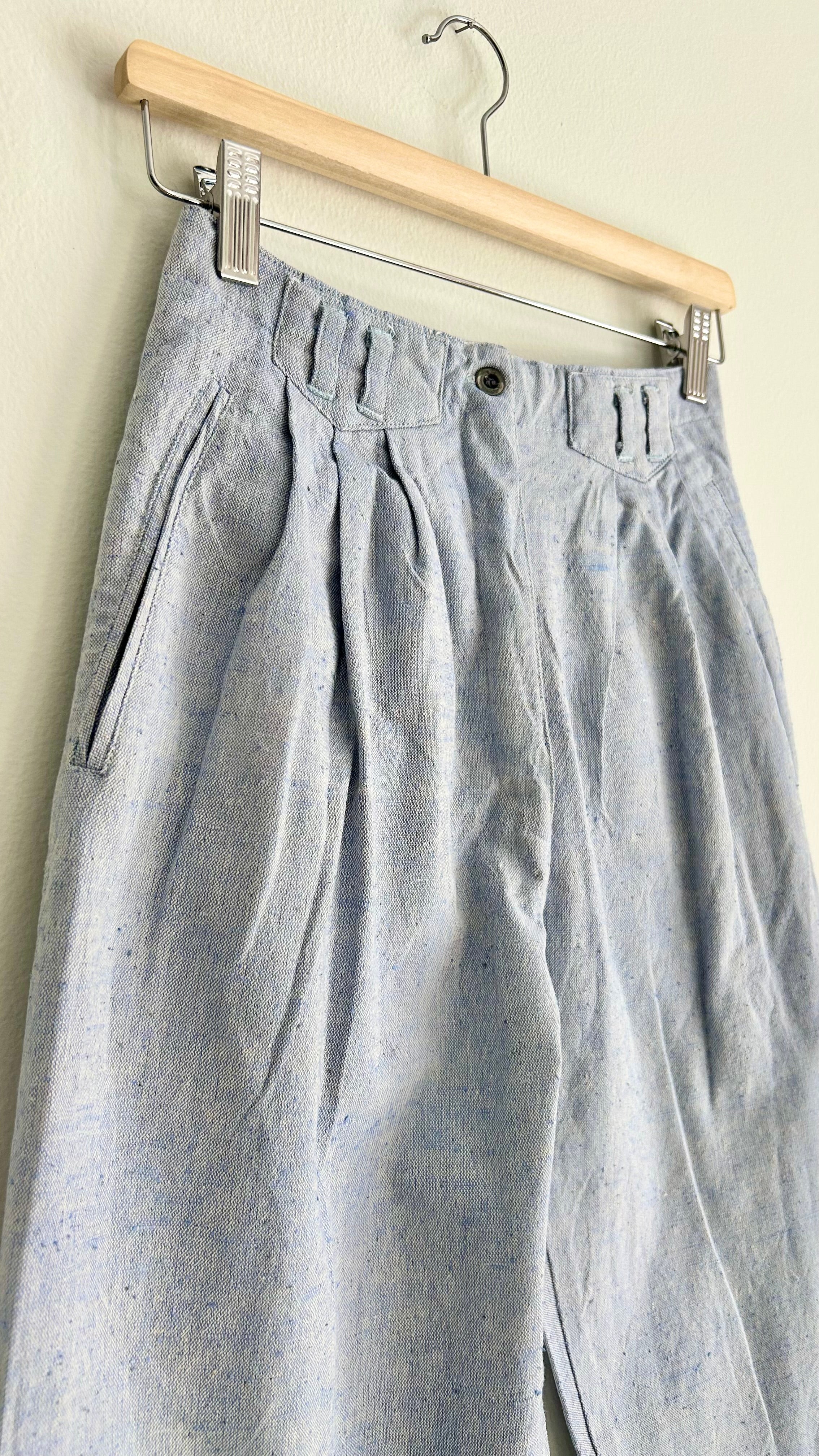 Vintage 1980s High-Waist Cotton Pants | Light Blue | XS–S