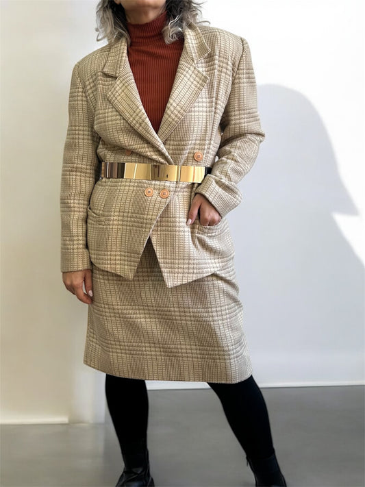 70’s Set Wool Blend Skirt & Blazer (Shoulder Pads)