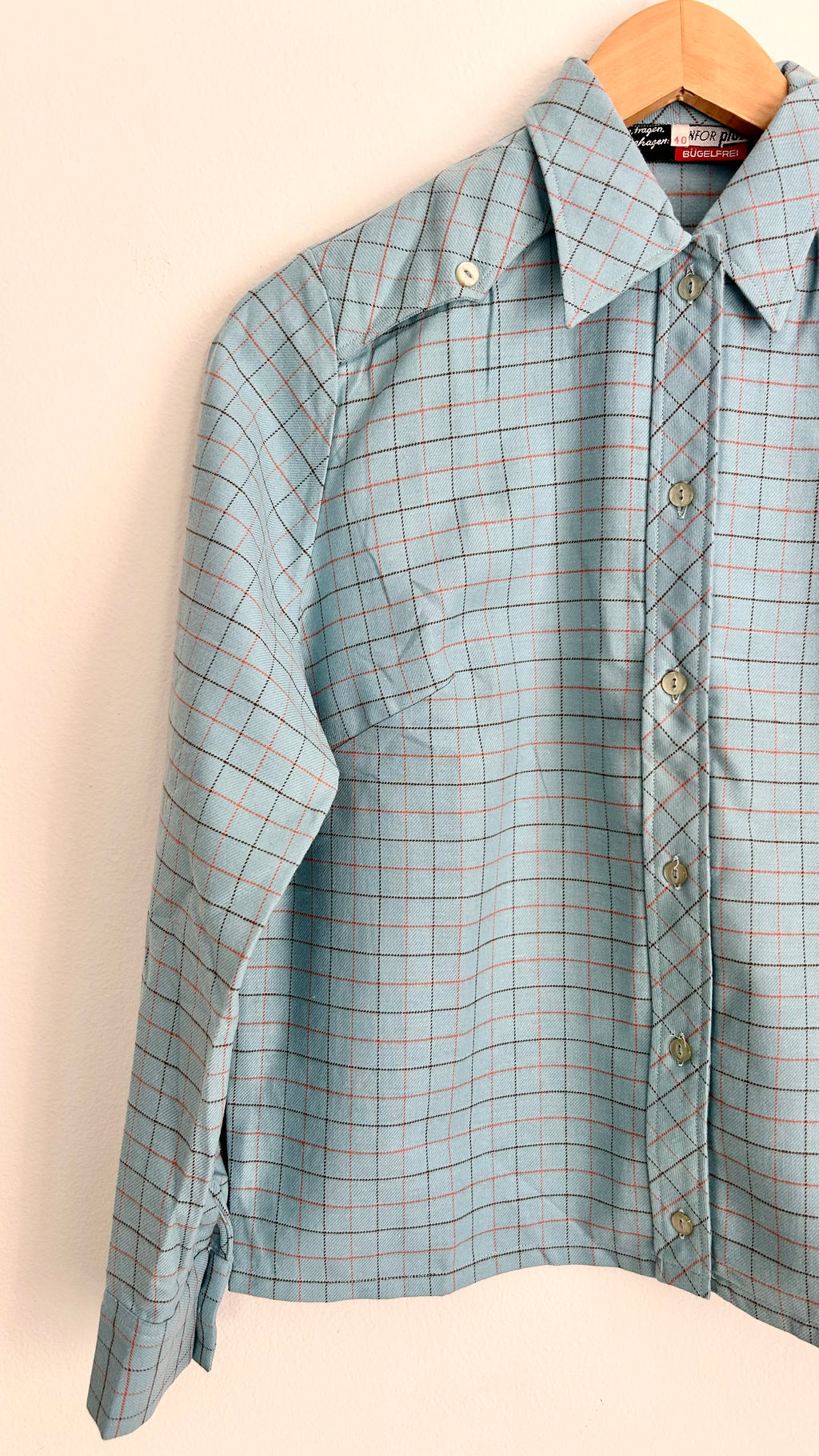 1970s Light Blue Flannel Button-Up Shirt – Long Sleeve