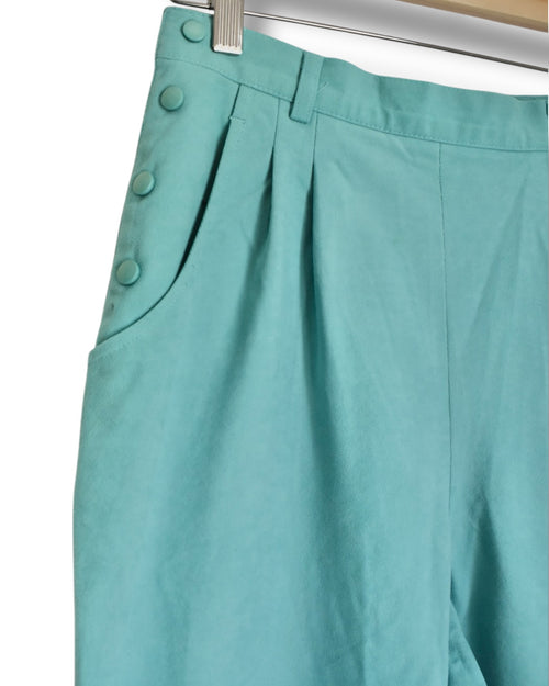 70s Aqua Green High Waisted Capri Pants – Side Button Closure