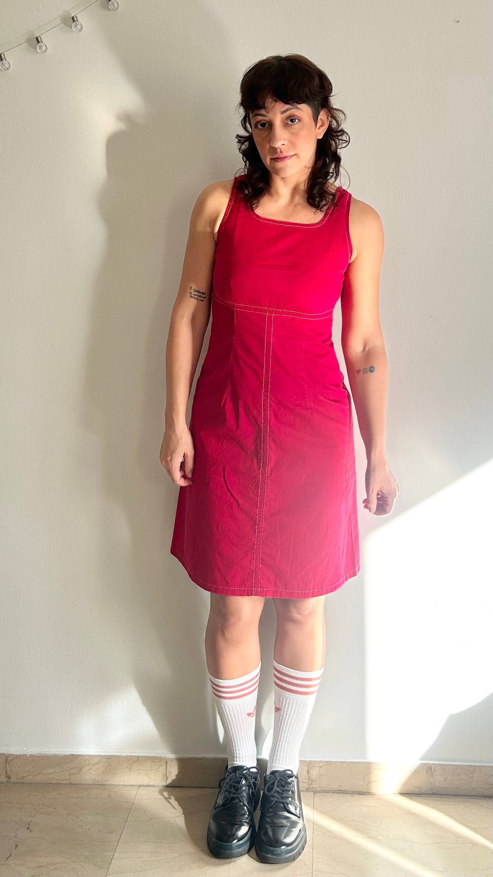 Vintage 90s Minimalist Ruby Red Pinafore Dress