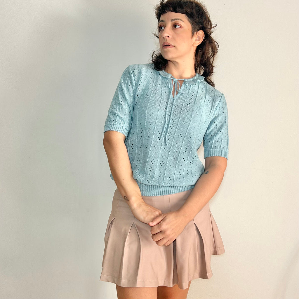Vintage Blue Pointelle Knit Top