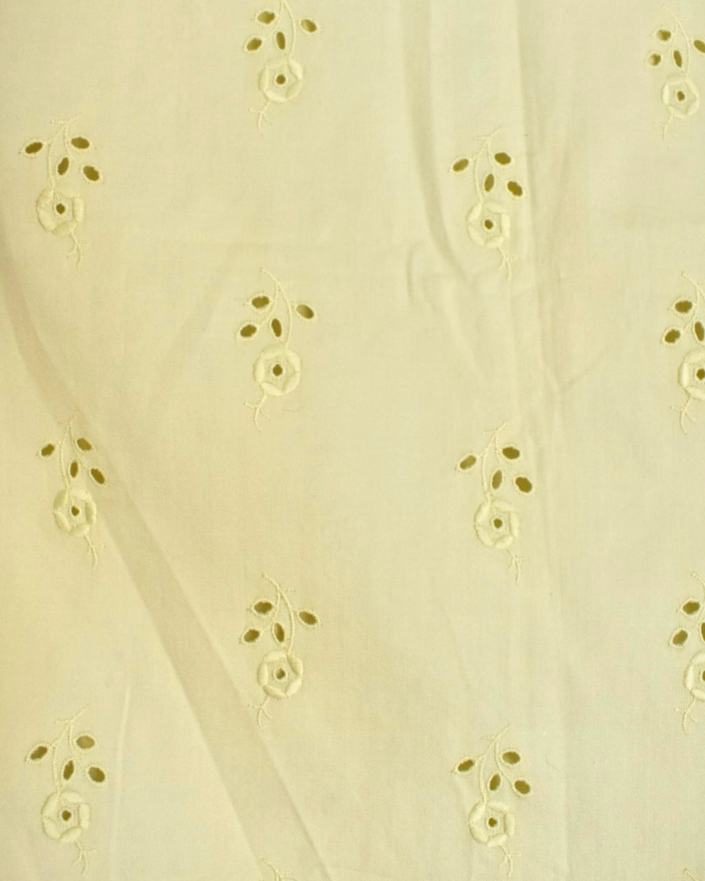 Vintage Sleeveless Button-Front Blouse – Yellow with Floral Eyelet Embroidery