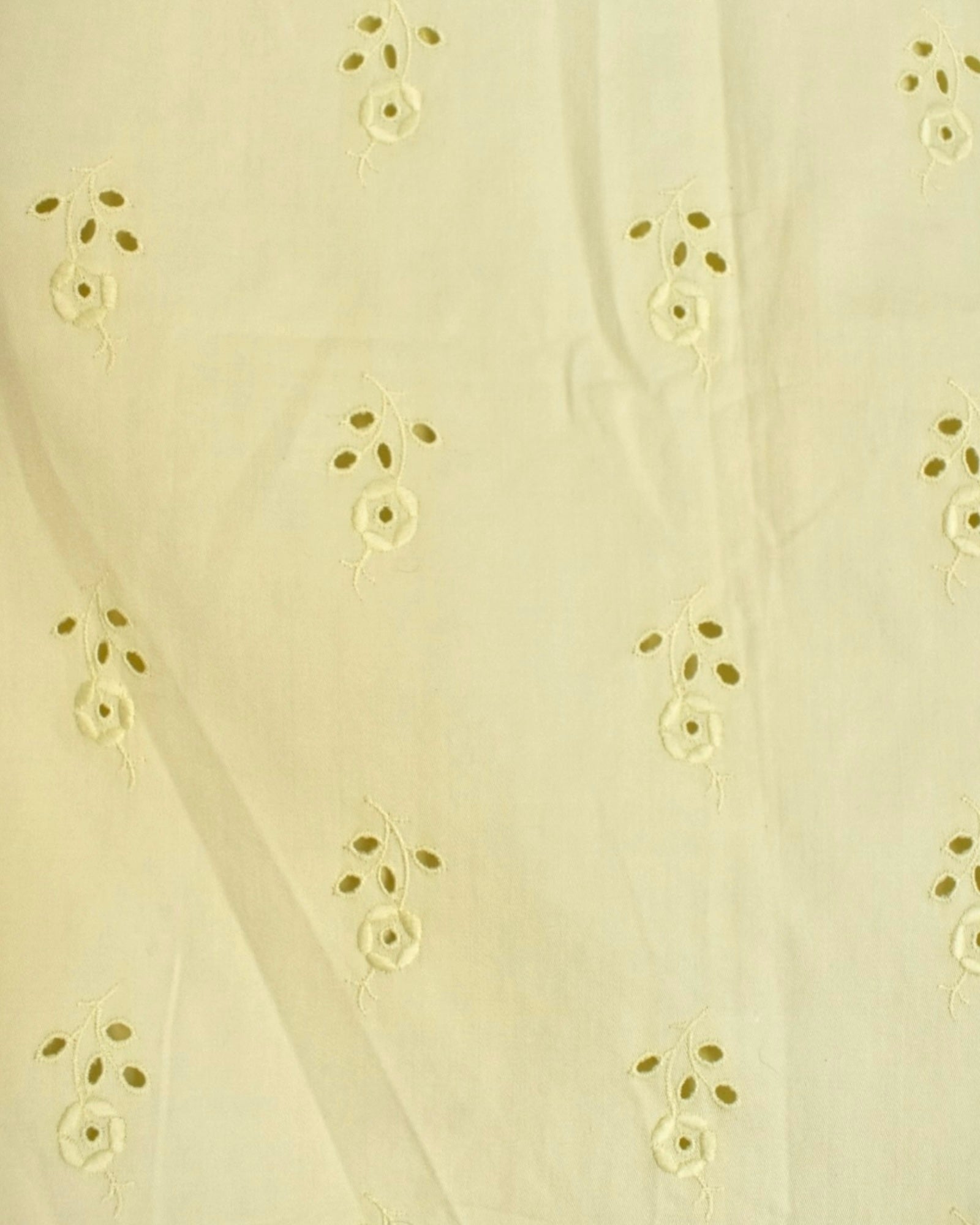 Vintage Sleeveless Button-Front Blouse – Yellow with Floral Eyelet Embroidery