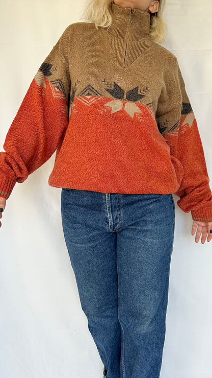 Vintage Patterned Zip Sweater