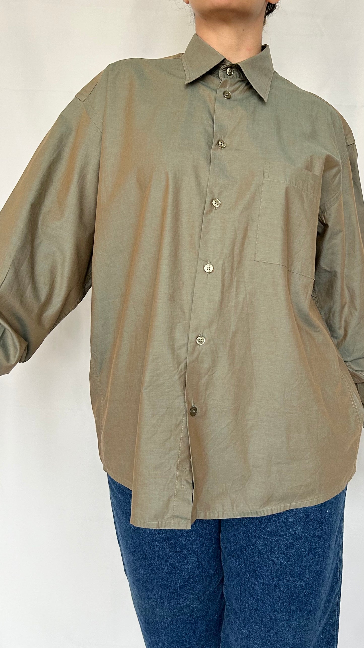 Metallic Olive Green Long Sleeve Shirt