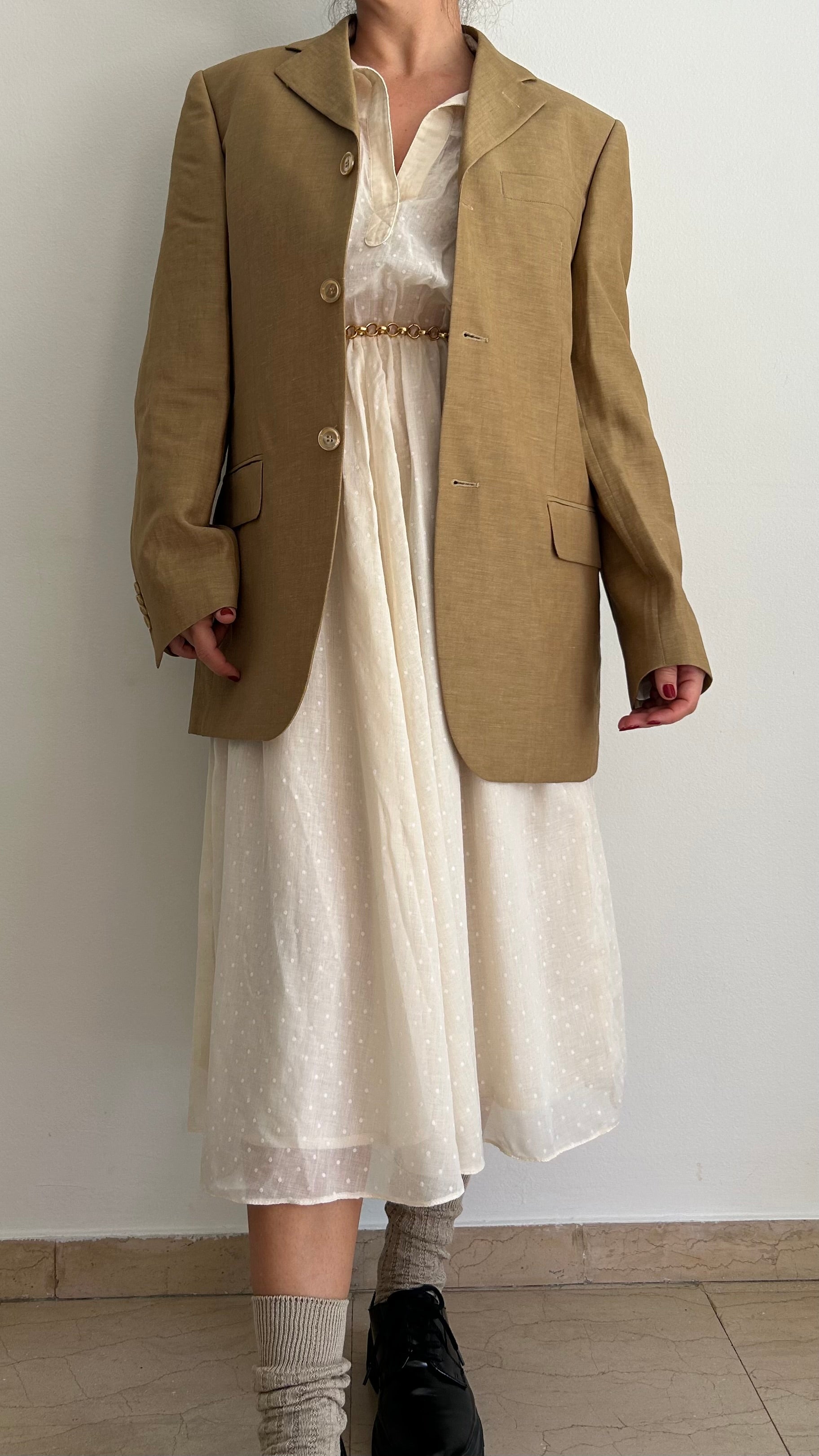 Vintage 1980s Maxi Blazer | Wool & Linen Blend | Italian Size 46