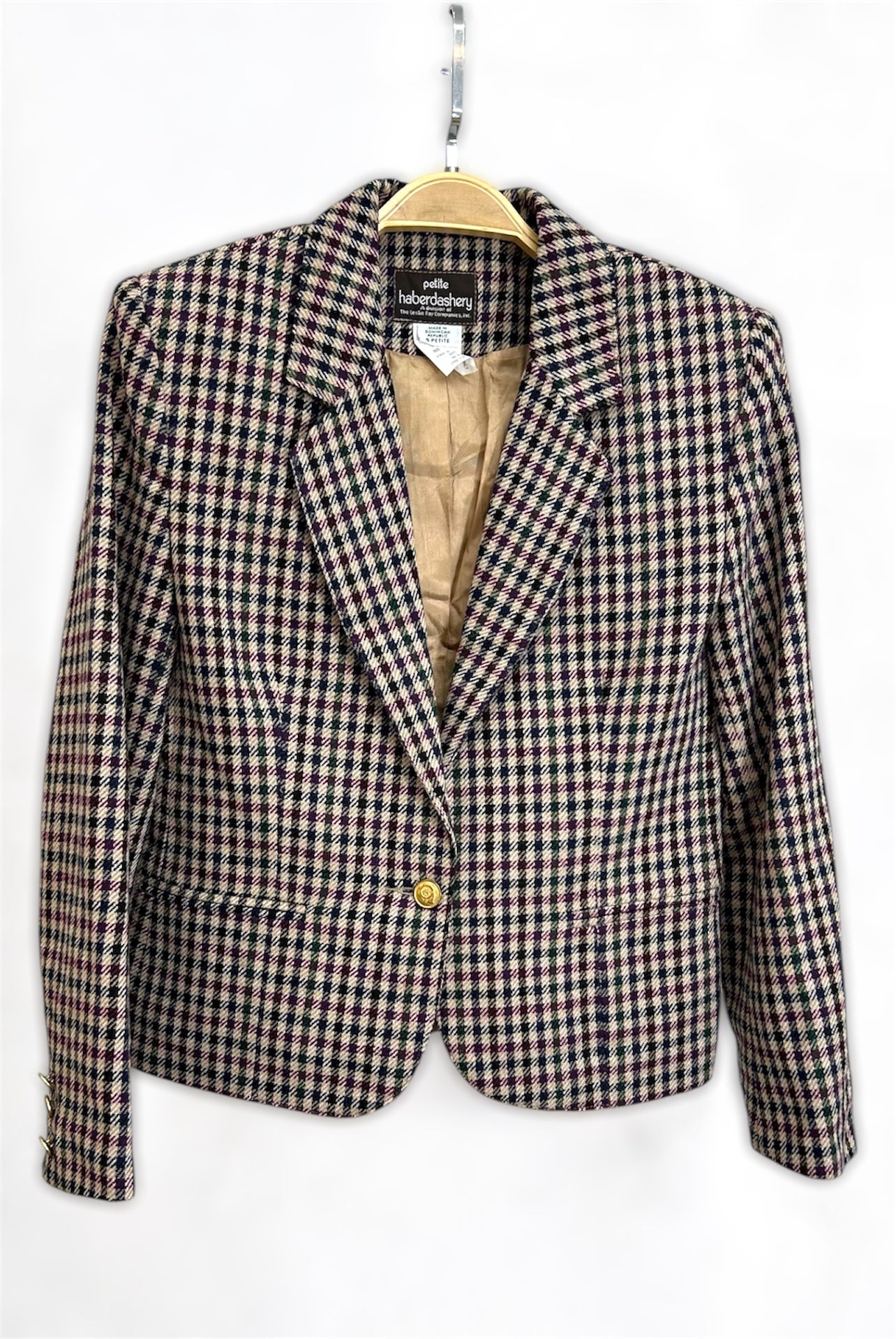 Vintage Wool Blend Blazer – Classic Check Pattern