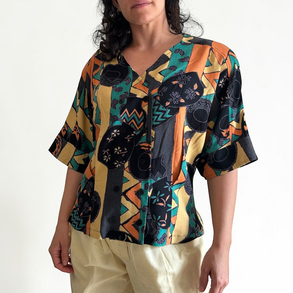 Colorful 90s Statement Blouse • Geometric Shapes
