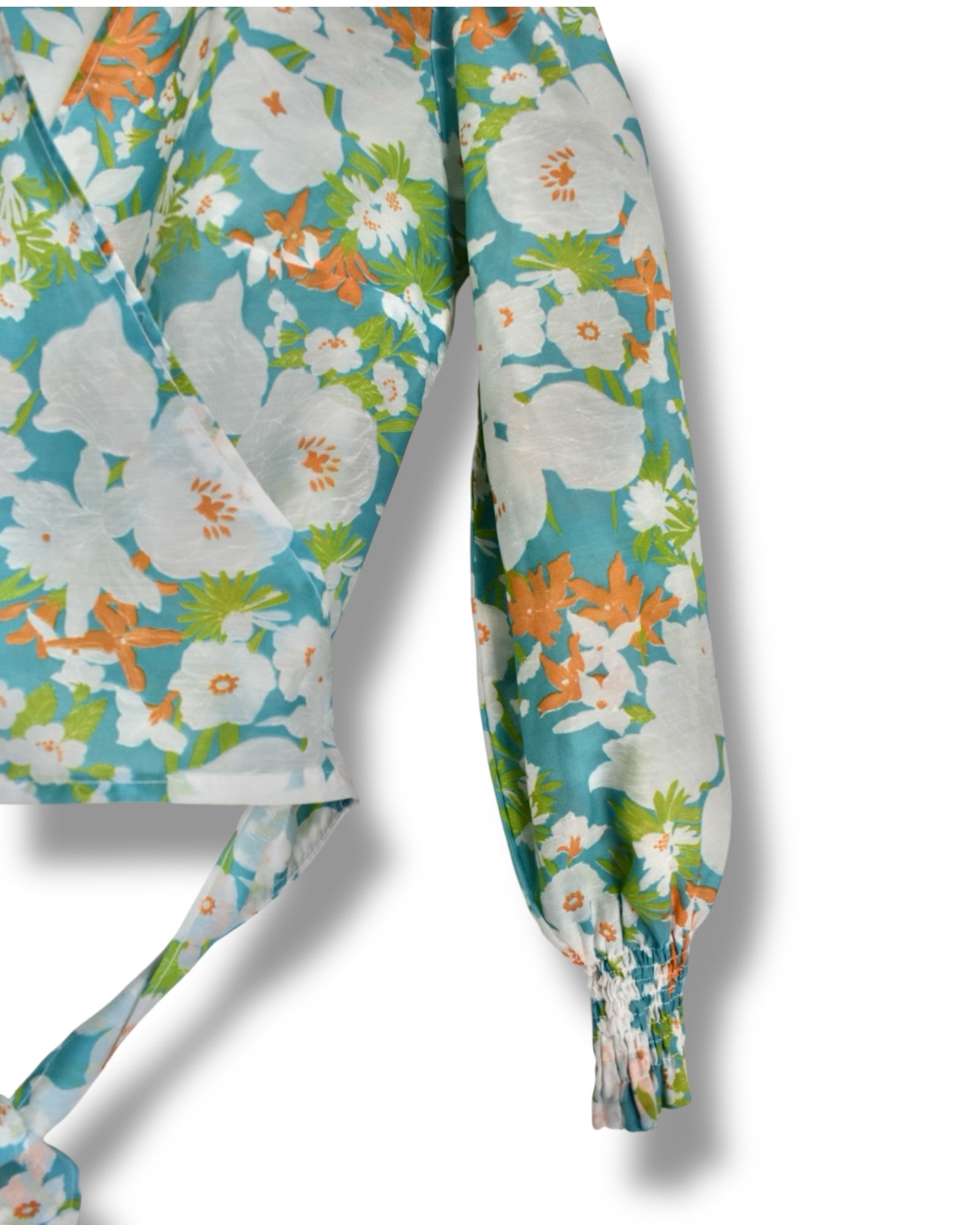 Vintage Handmade Wrap Blouse – Long Sleeve, Floral Print