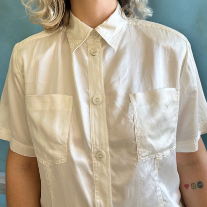 Vintage Silk Cream Shirt with Shoulder Pads