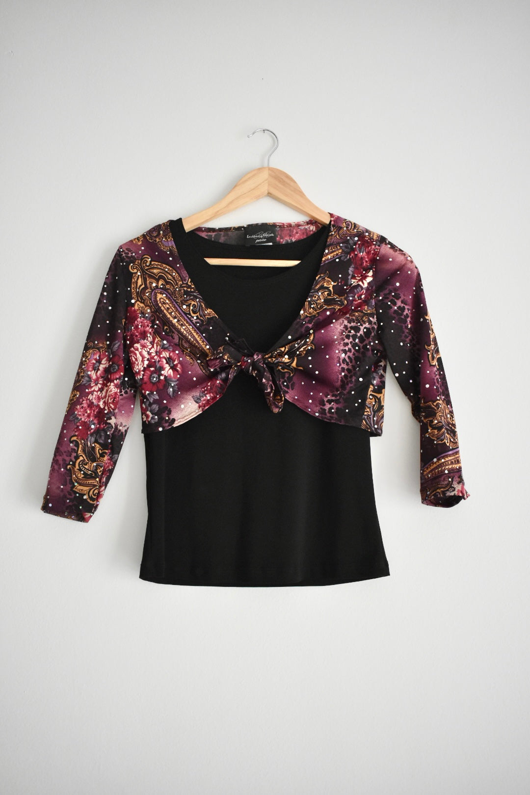 Y2K Black Sleeveless Top with Sheer Printed Bolero