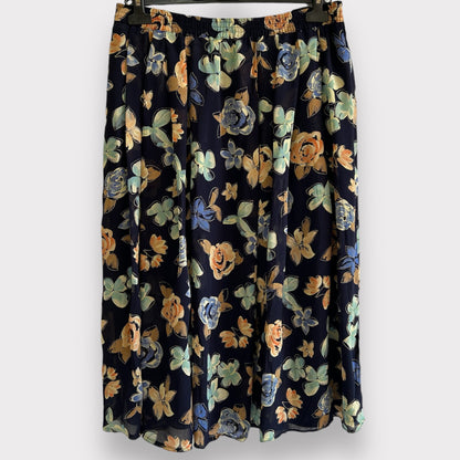 Vintage Pleated Floral Midi Skirt