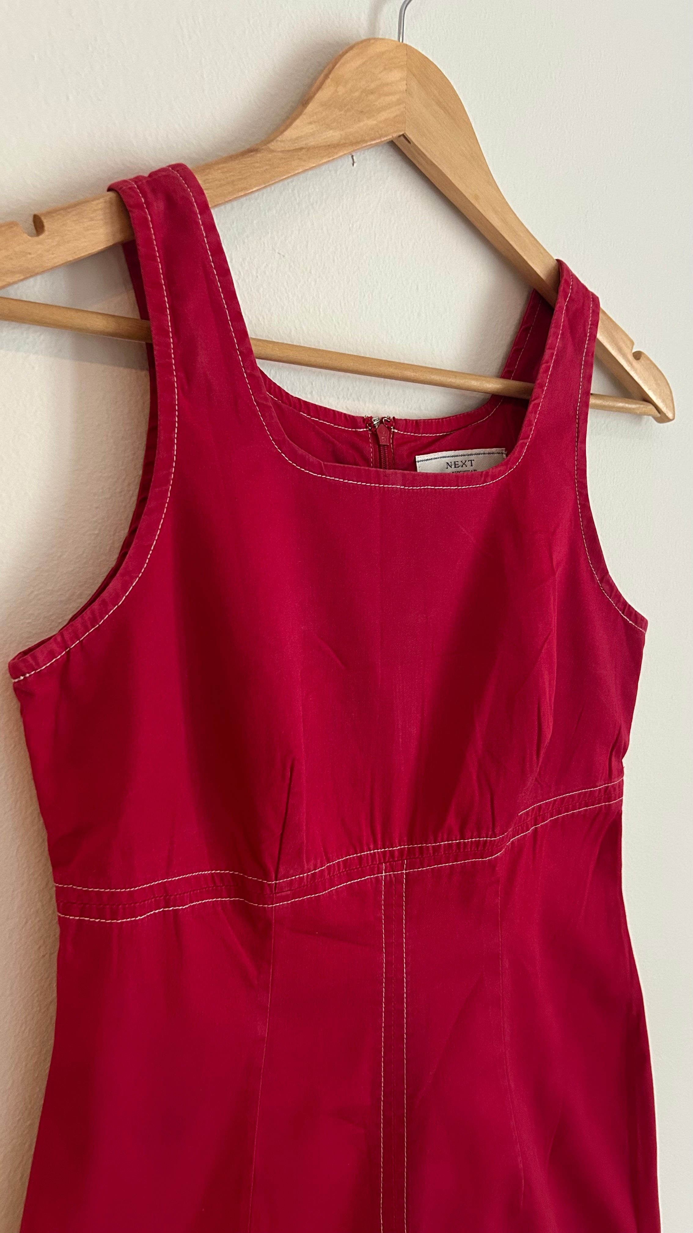 Vintage 90s Minimalist Ruby Red Pinafore Dress