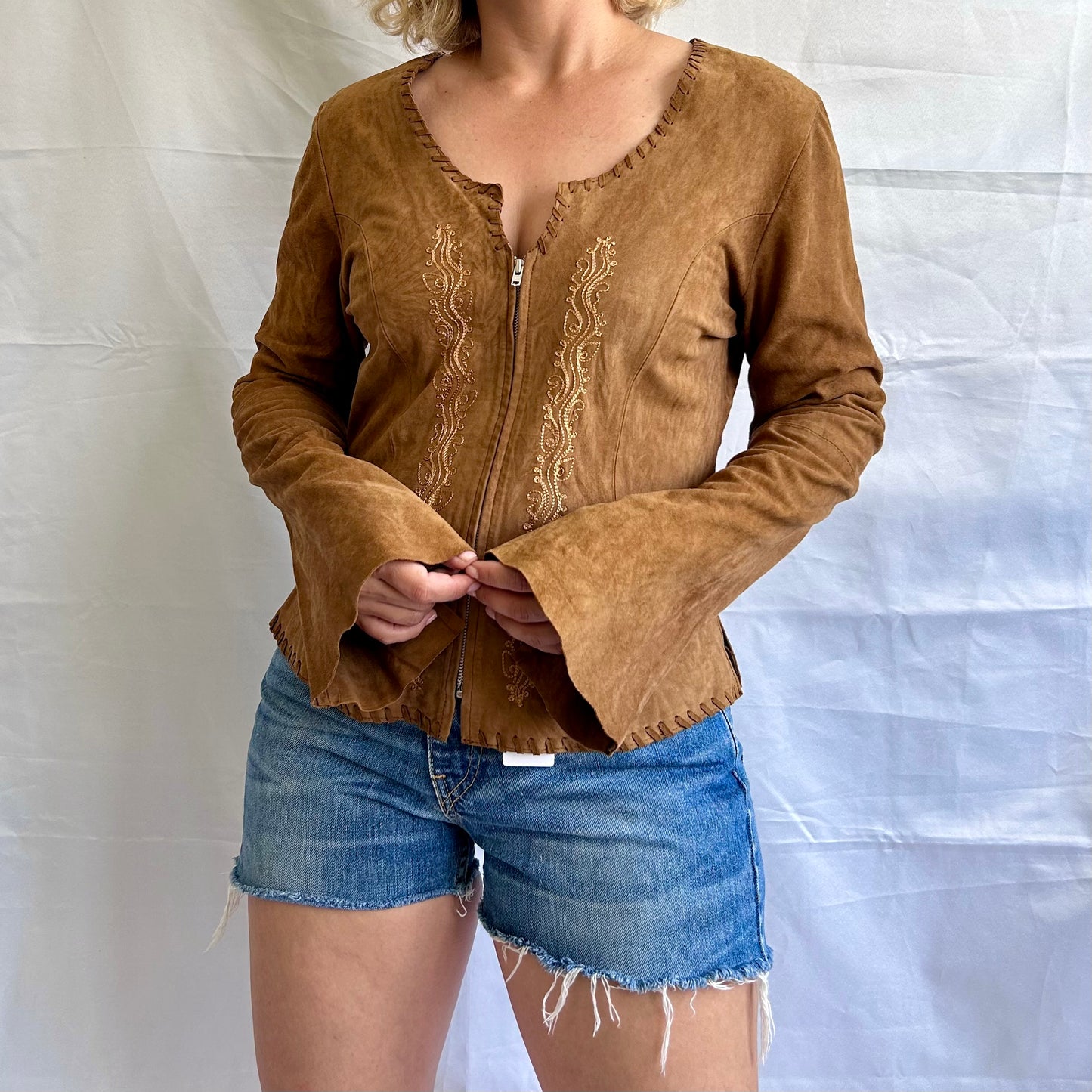 Vintage Leather Long Sleeve Zip Top