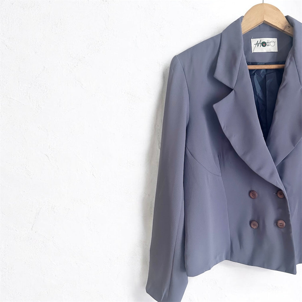 Vintage Cropped Double-Breasted Blazer in Greyish Lilac
