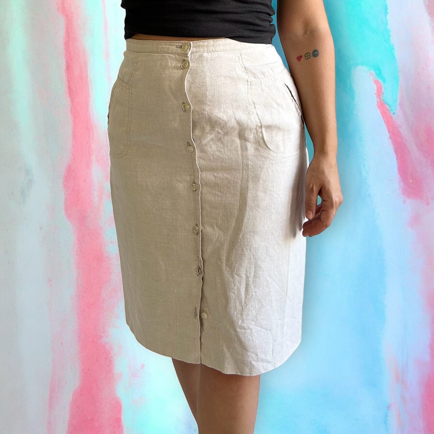 Vintage Linen Midi Skirt