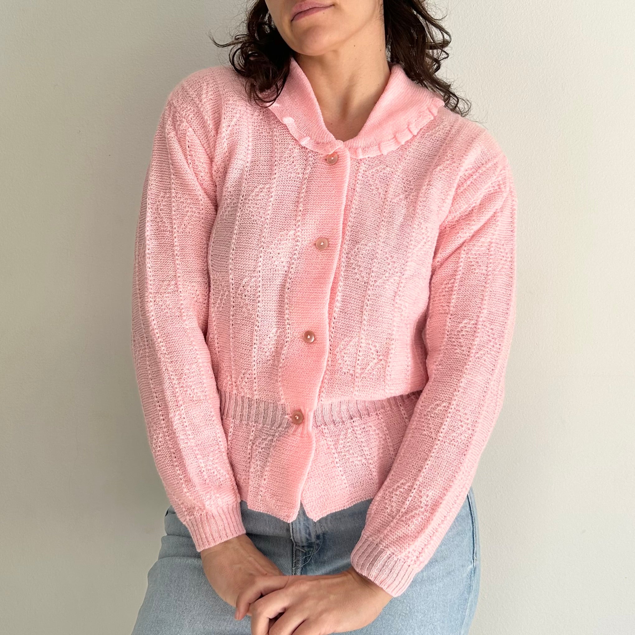 Vintage Romantic Pastel Pink Virgin Wool Cardigan