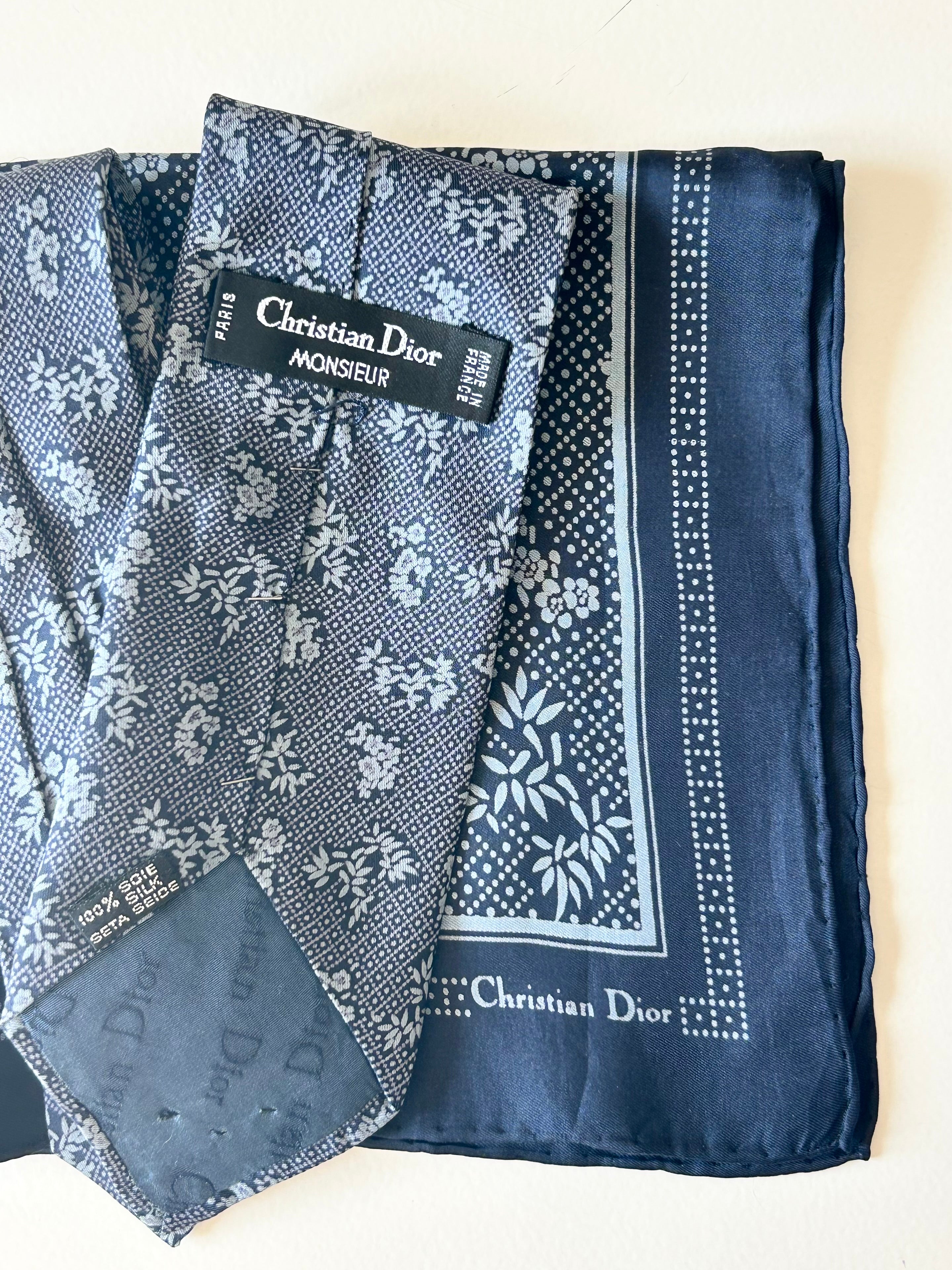 Vintage Christian Dior Monsieur Set – Silk Tie & Pocket Square 1980s