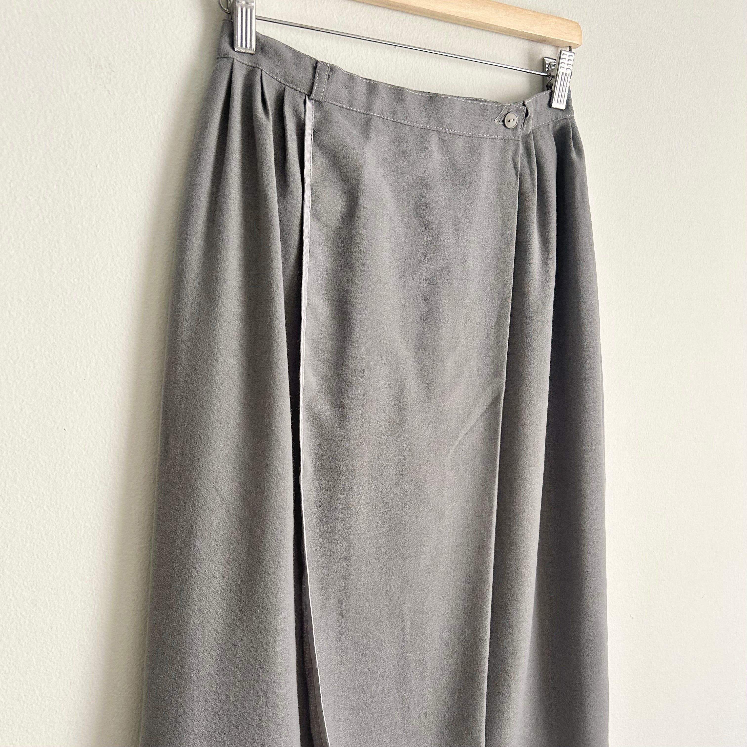Vintage Slate Grey Wrap Midi Skirt